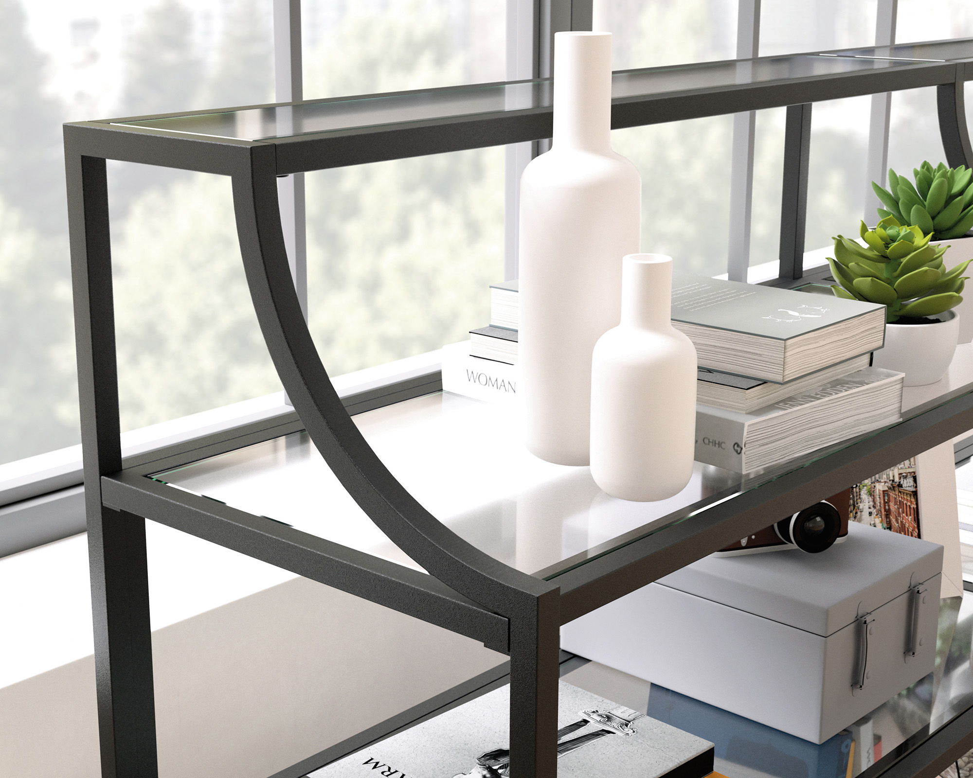 Harvey Park Black Glass-Top Console Table