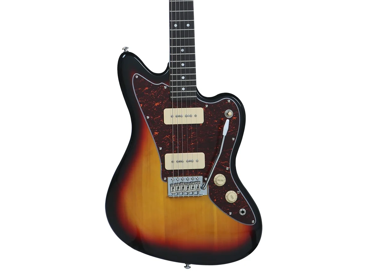 Monoprice Offset OS30 DLX Electric Guitar with Gig Bag - Sunburst, 6 String, Soapbar Pickups, Basswood Body, Maple Neck - Indio Series