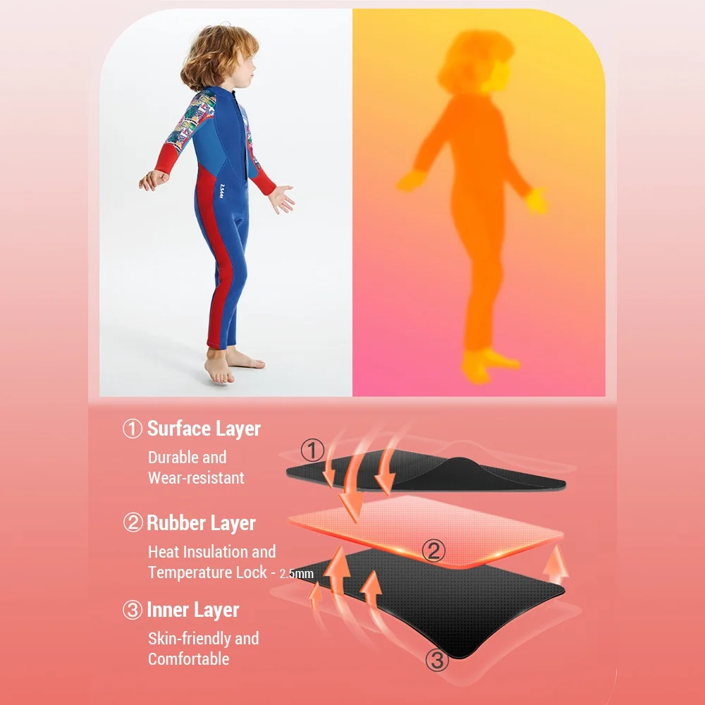 Boys 2.5mm Neoprene Keep Warm Wetsuit UV Protection Swimsuits Kids Long Sleeves Diving Suits