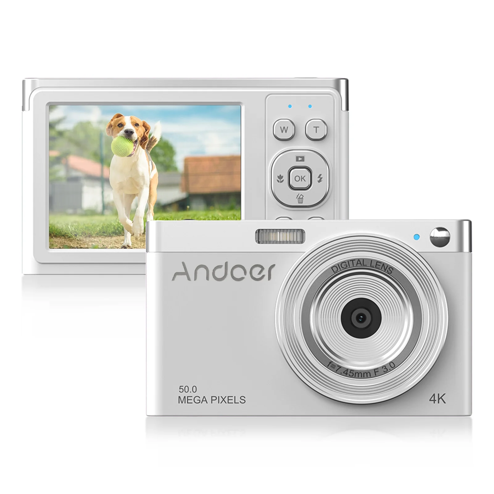 Andoer-2 Digital Camera,50MP 2.88Inch IPS Camera Video 50MP Smile Capture Built-in 4K Camera Batteries Carry Wrist Auto 16X -Shake IPS Screen Auto Built-in 2pcs Batteries Capture Built-in 2pcs