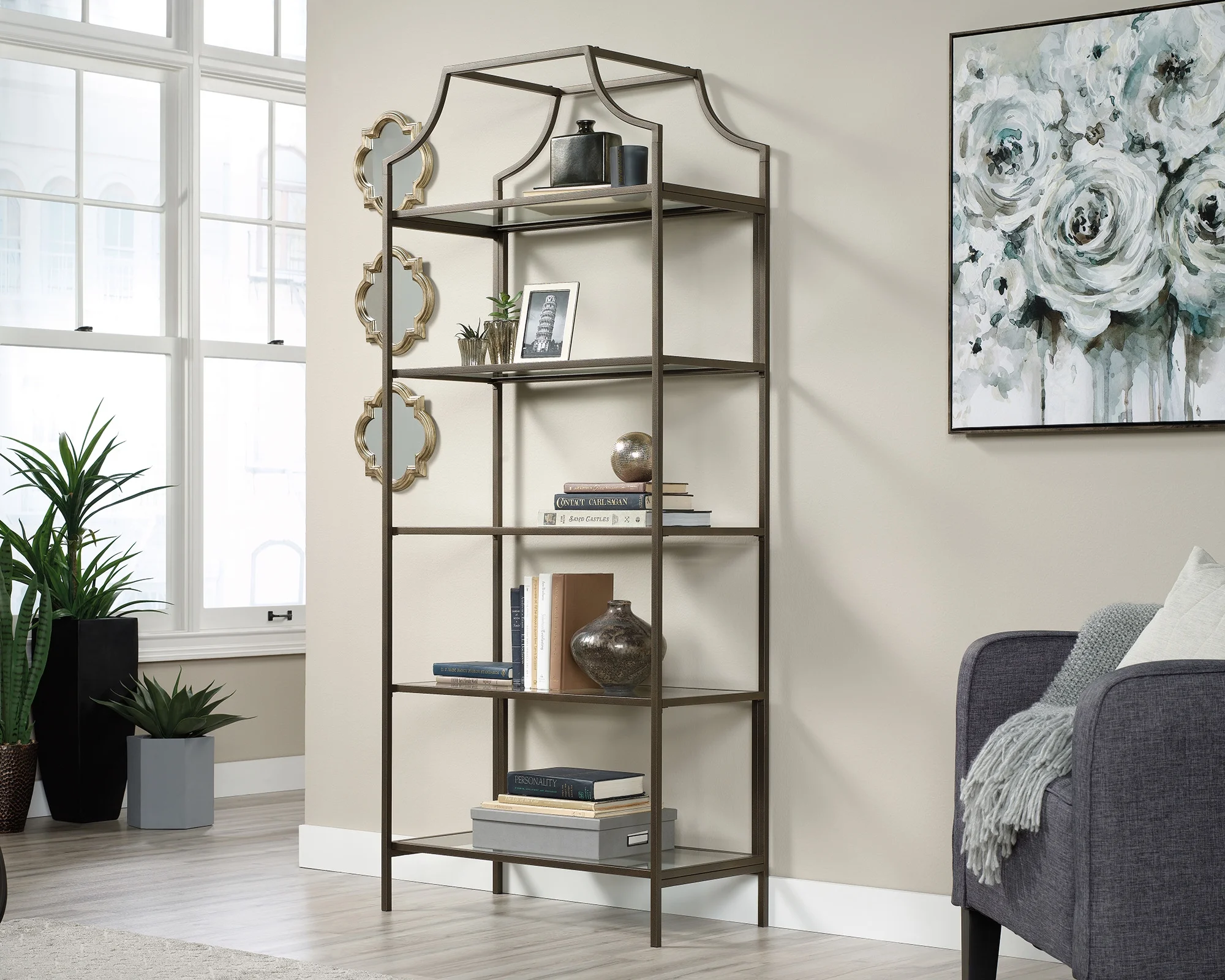 International Lux 5-Shelf Metal & Glass Display Bookcase