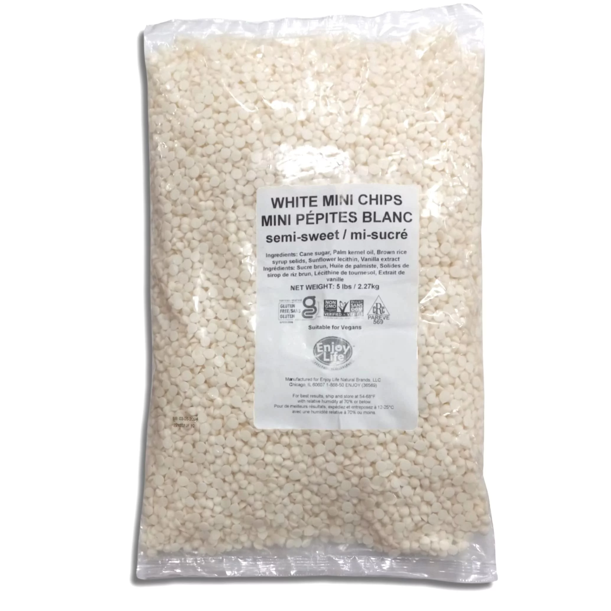 (2 pack) Semi-Sweet White Chocolate Mini Baking Chips | Allergy Friendly, Dairy Free, Vegan | 5 Pound Bulk Bag