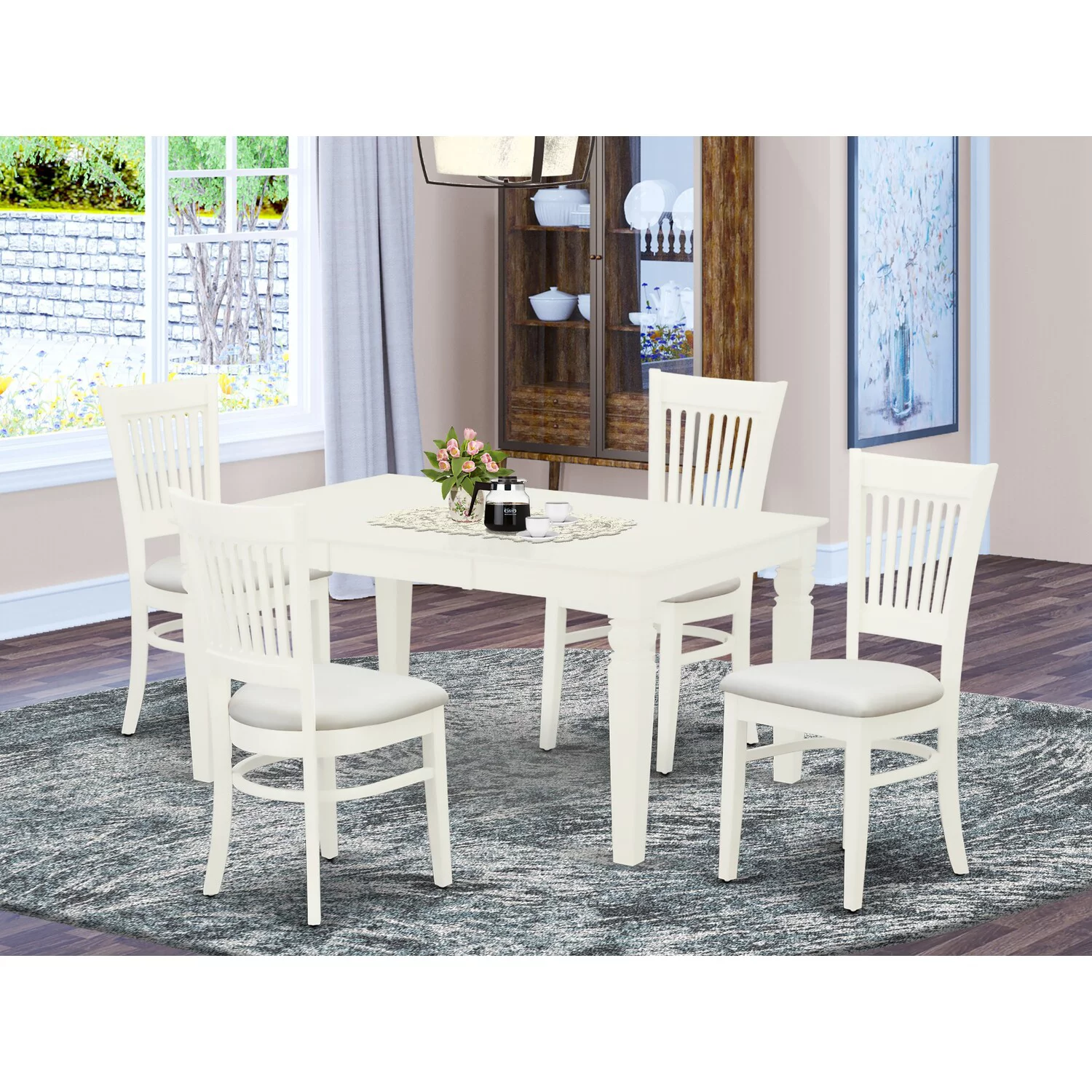 East West Furniture Weston 5-piece Wood Table and Dining Chair Set in White