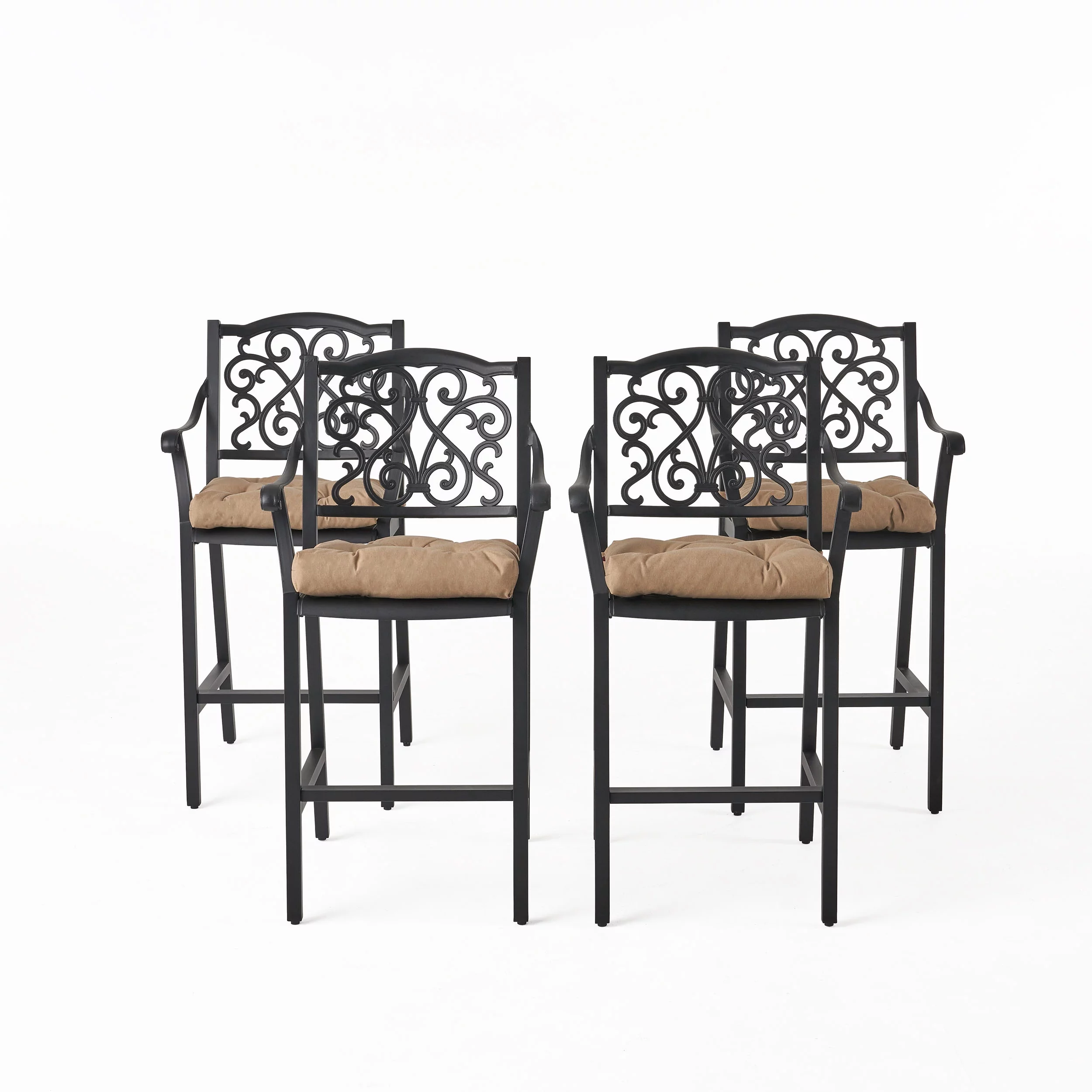 Vallarta Outdoor Barstool with Cushion (Set of 4) Antique Matte Black/Tuscany