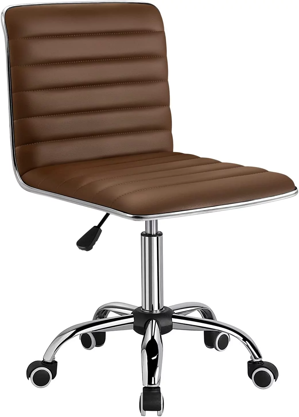 Mid Back Task Chair, Low Back Leather Swivel Office Chair, Computer Desk Chair Retro with Armless Ribbed