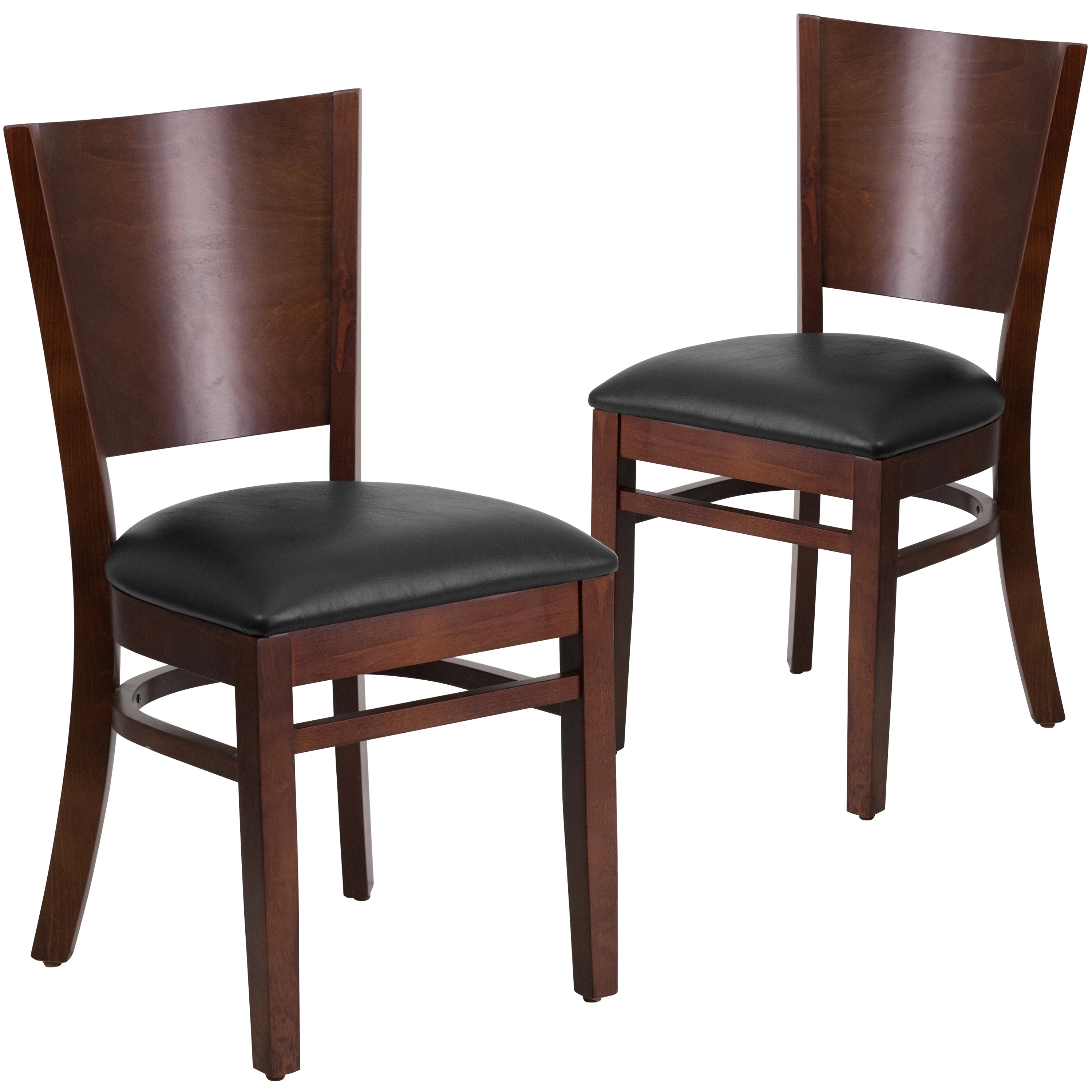 Flash Furniture 2 Pack Lacey Series Solid Back Walnut Wood Restaurant Chair - Black Vinyl Seat