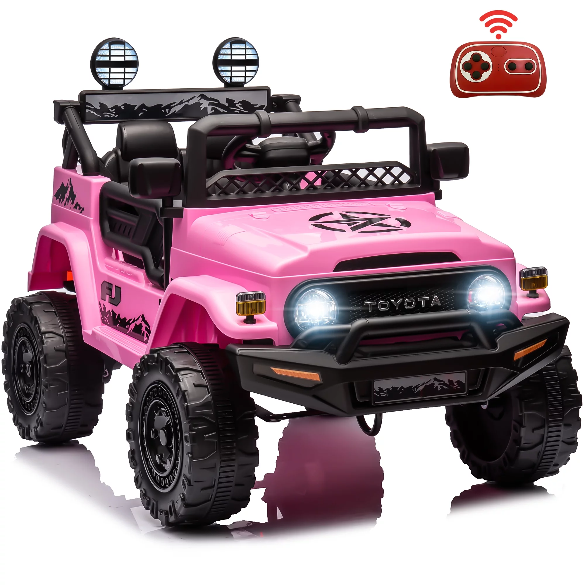 12V Ride on Cars with Remote Control, Licensed Toyota FJ Cruiser Ride on Trucks Vehicle with Bluetooth, Music, MP3/USB Port, Battery Powered Ride on Toys for Kids Boys Girls Birthday Gift, Pink