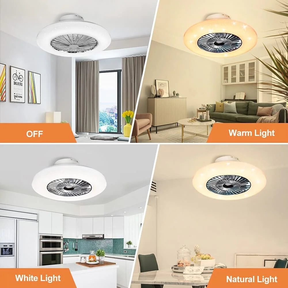 Remote Ceiling Fan with Light Kit-40W Modern Dimmable Ceiling Fan Lighting, 7 Invisible Blades