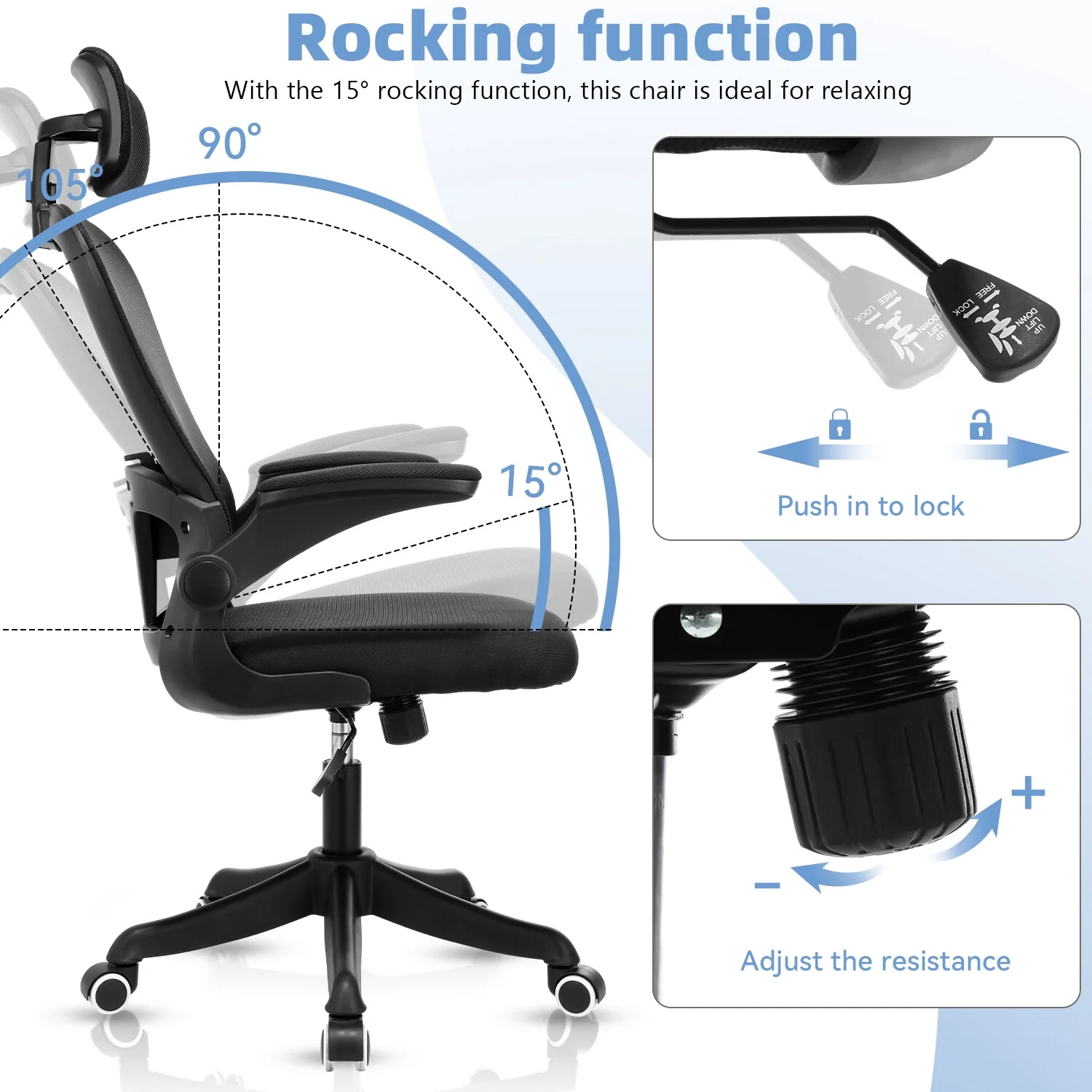 Oyajia Executive Office Chair, Ergonomic High Back Mesh Desk Chair with Lumbar Support, Adjustable Headrest and Flip-up Armrests, Supports up to 300 lbs (Black)