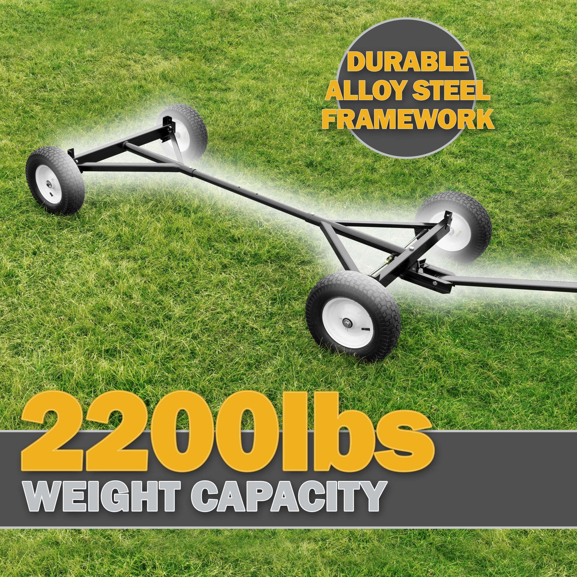 Farm Tuff Durable ATV Alloy Steel Utility Wagon with Flat-Free Tires, Black, 2200lb Capacity