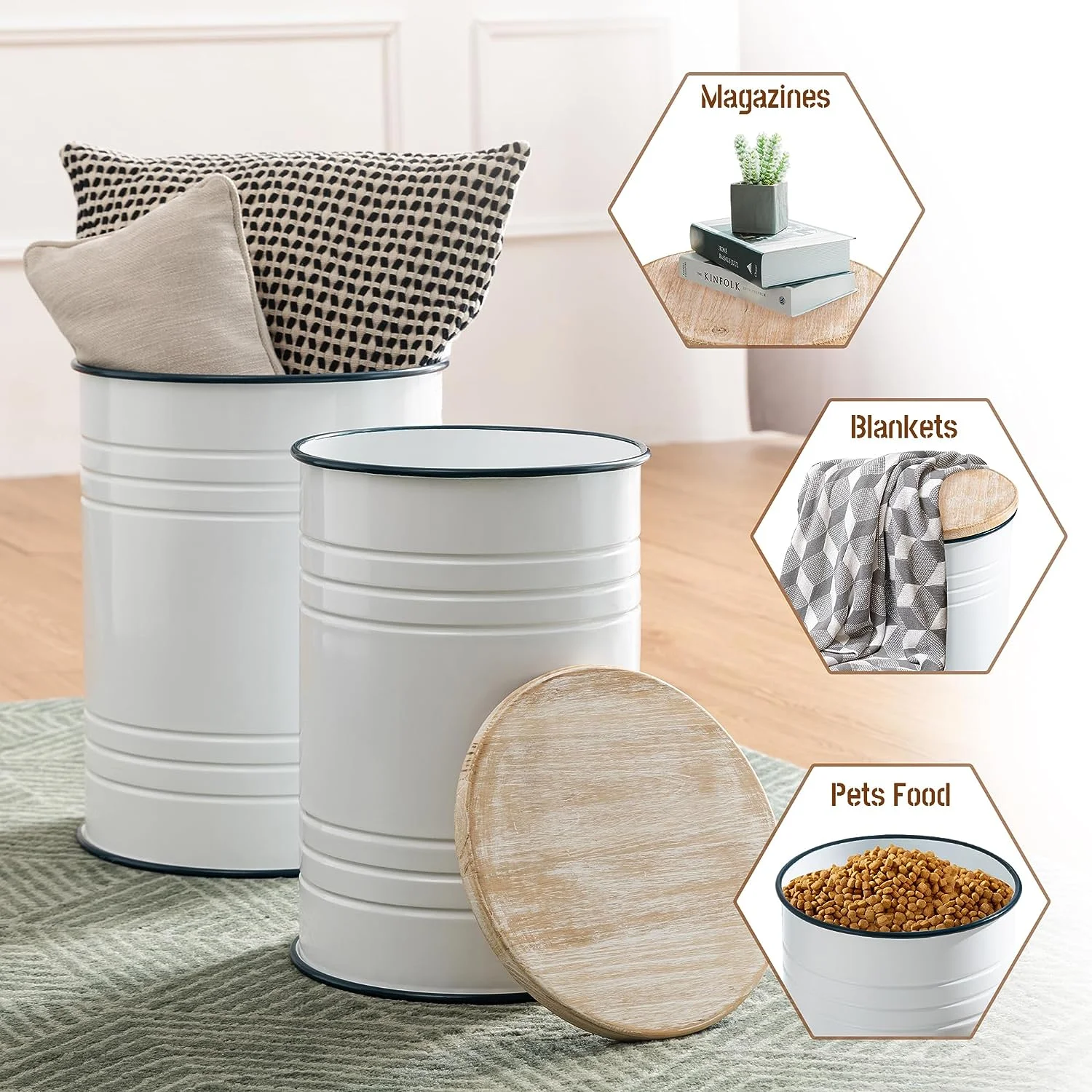 ZWGHLI Rustic End    Farmhouse Galvanized Metal Barrel Ottoman  Stool with Round Wood Lid  Room   Grey