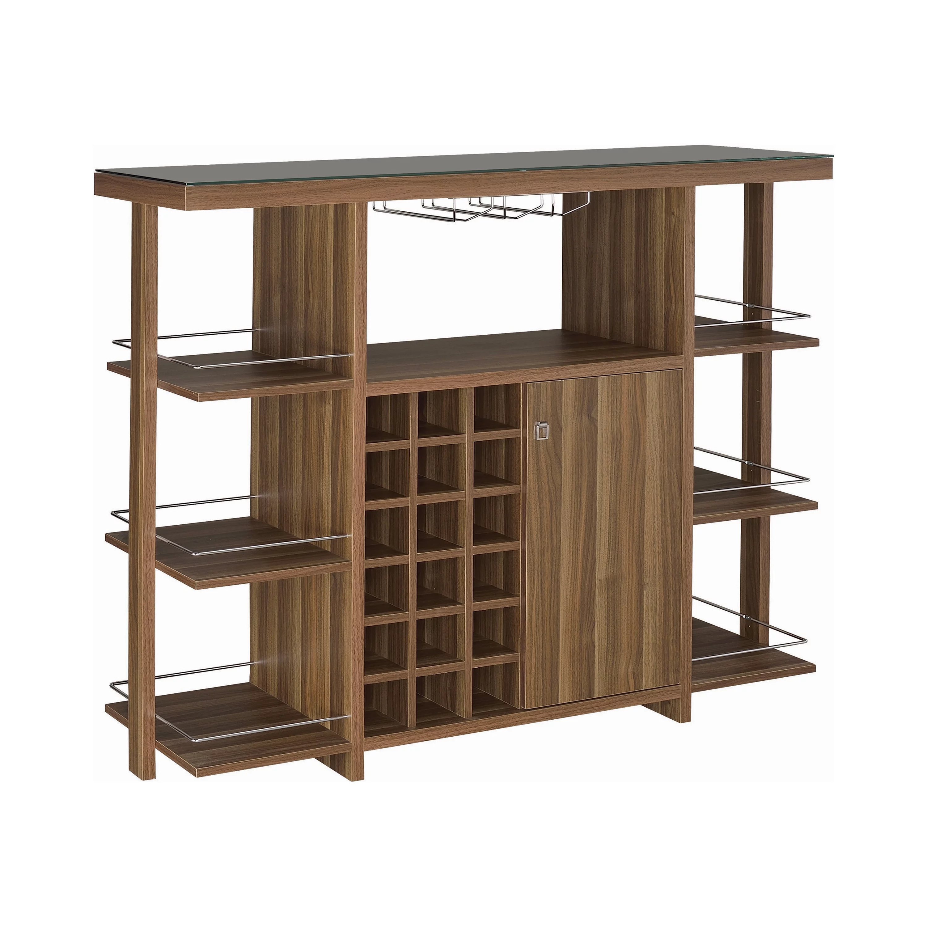 Evelio Bar Unit with Wine Bottle Storage Walnut