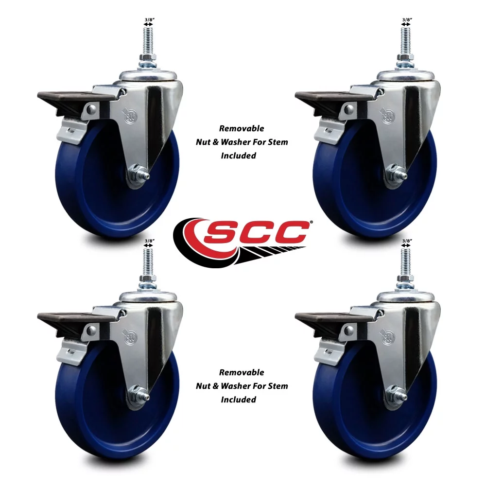 Solid Polyurethane Swivel Threaded Stem Caster Set of 4 w/5