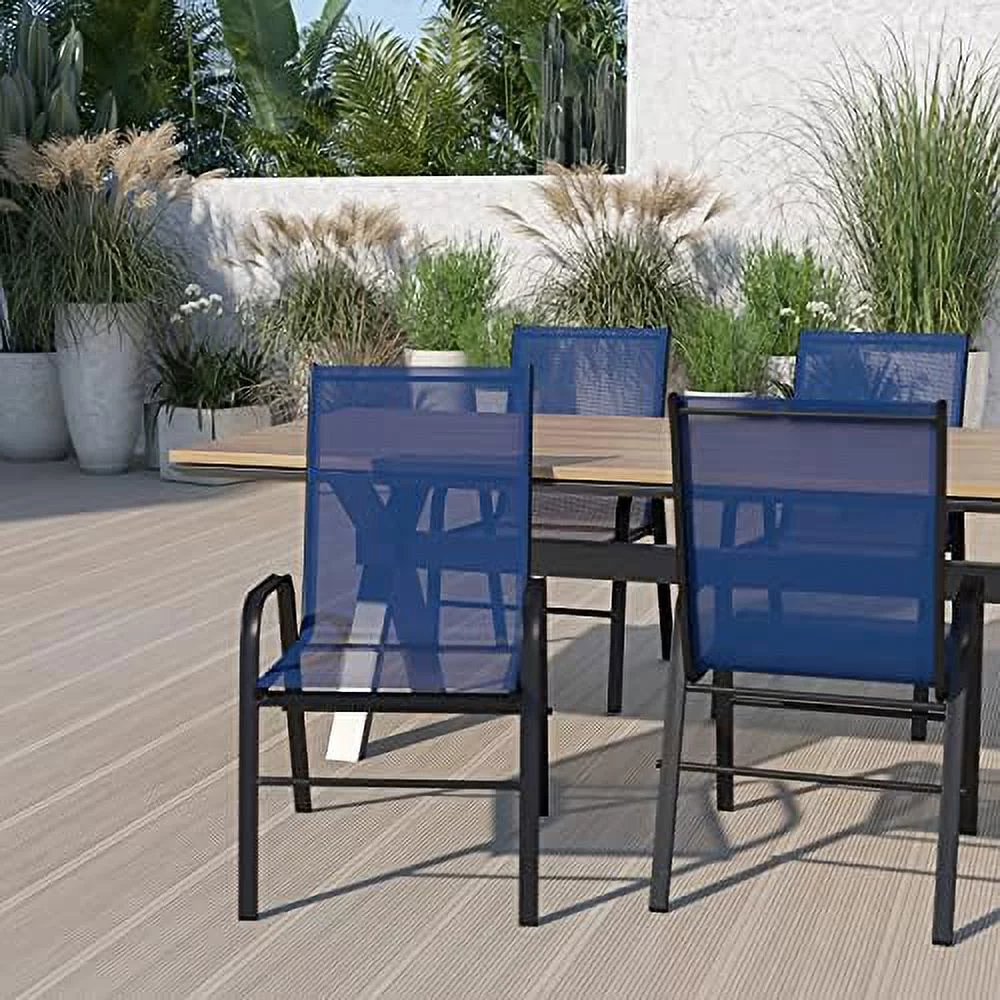 4 Pack Brazos Series Navy Outdoor Stack Chair With Comfort Material And Metal Frame