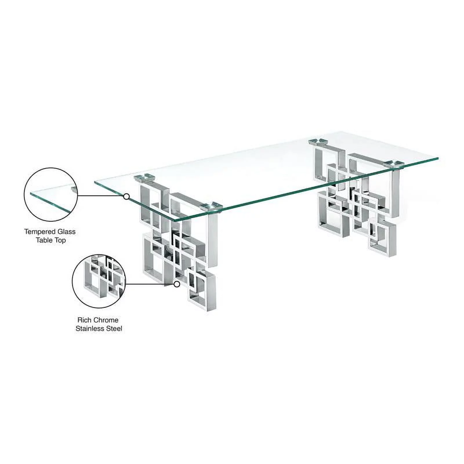 Meridian Furniture Alexis Glass Top Coffee Table with Durable Chrome Base
