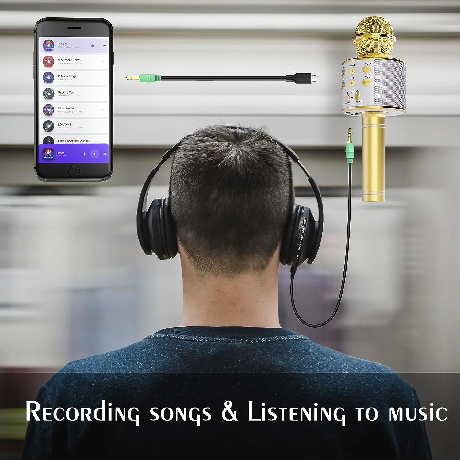 Rybozen Wireless Bluetooth Karaoke Microphone for Kids Girls Adults,  4-in-1 Portable Handheld Mic Speaker for Singing, Karaoke Machine for Phone Android PC, Great Birthday Gifts