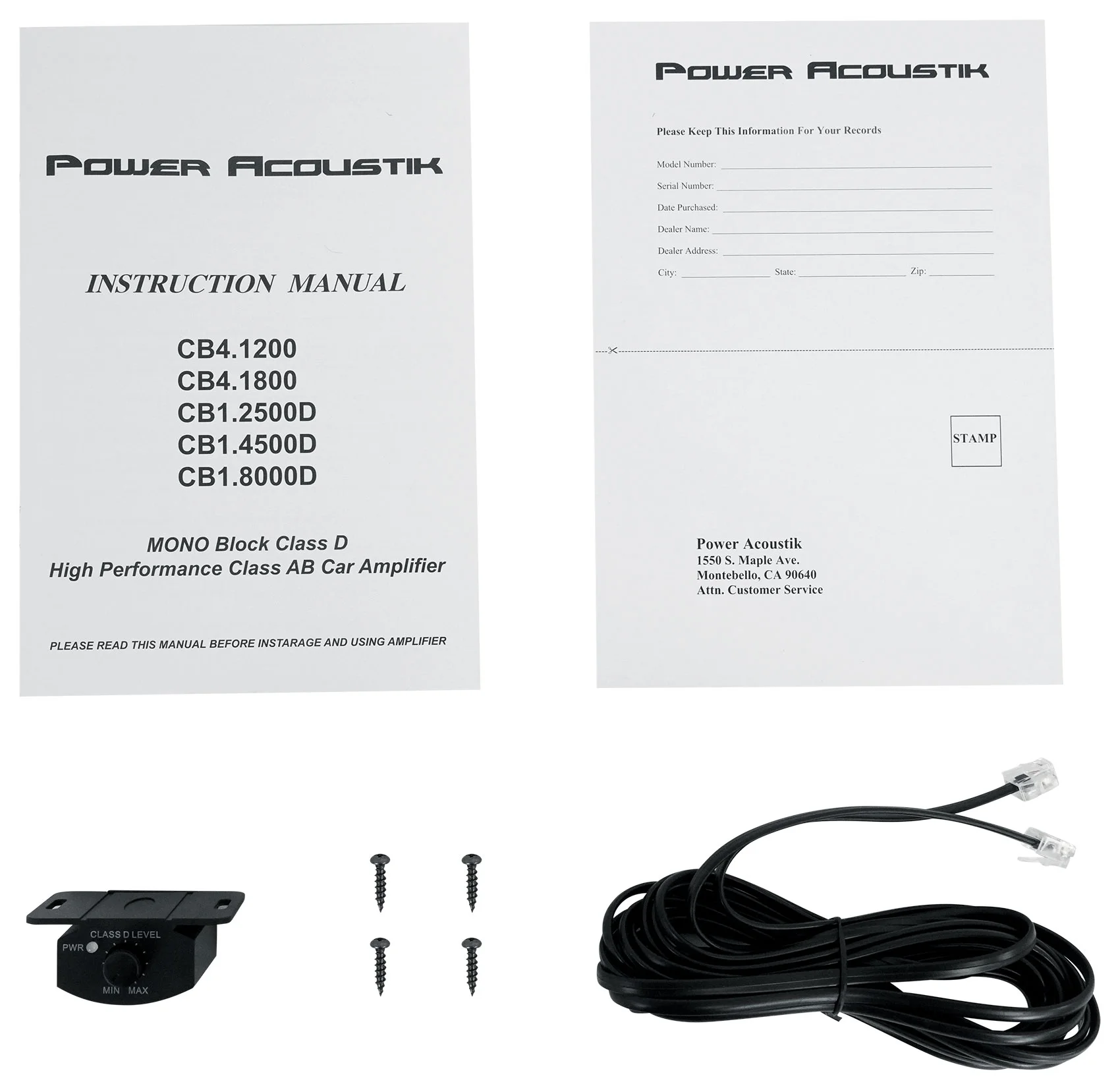 Power Acoustik CB1-2500D 2500w Class D Car Audio 1-Ohm Mono Amplifier+Amp Kit