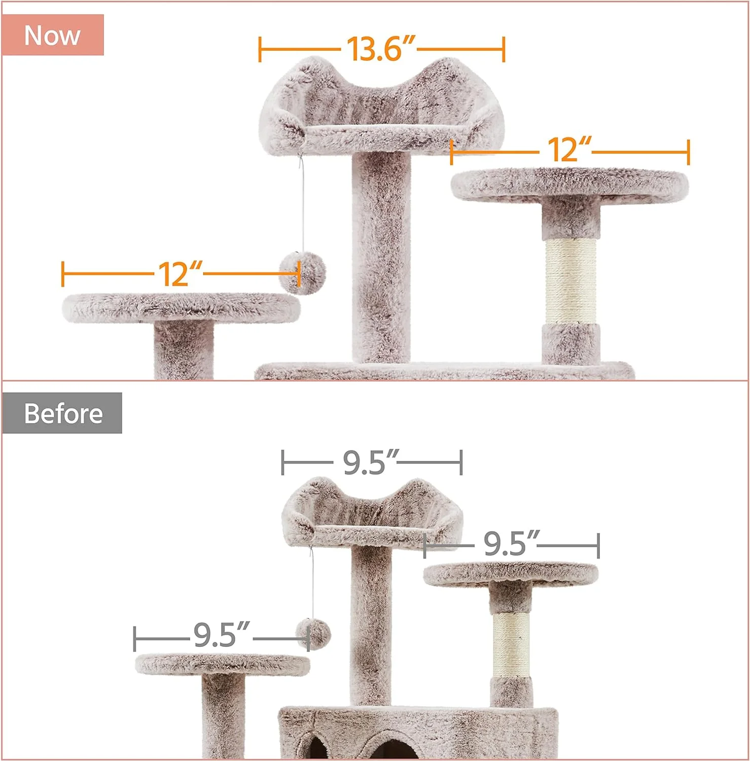 54in Cat Tree, Cat Tower with Double Cat Condo, Sisal Scratching Posts, and Dangling Balls, Cat Furniture Kitten Play House