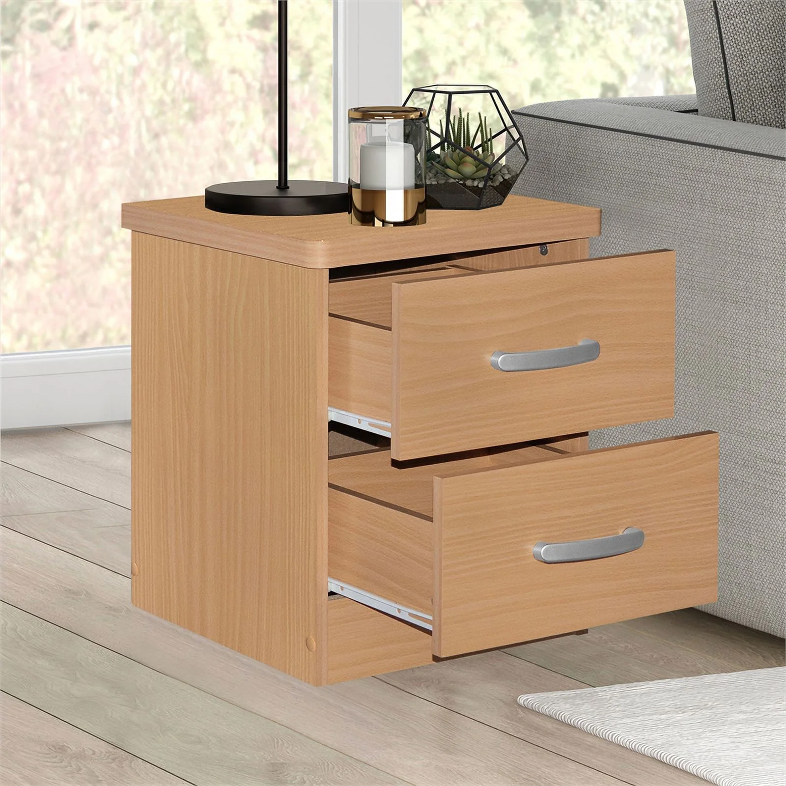 Home Square Faux Wood 2 Drawer Nightstand in Beech - Set of 2