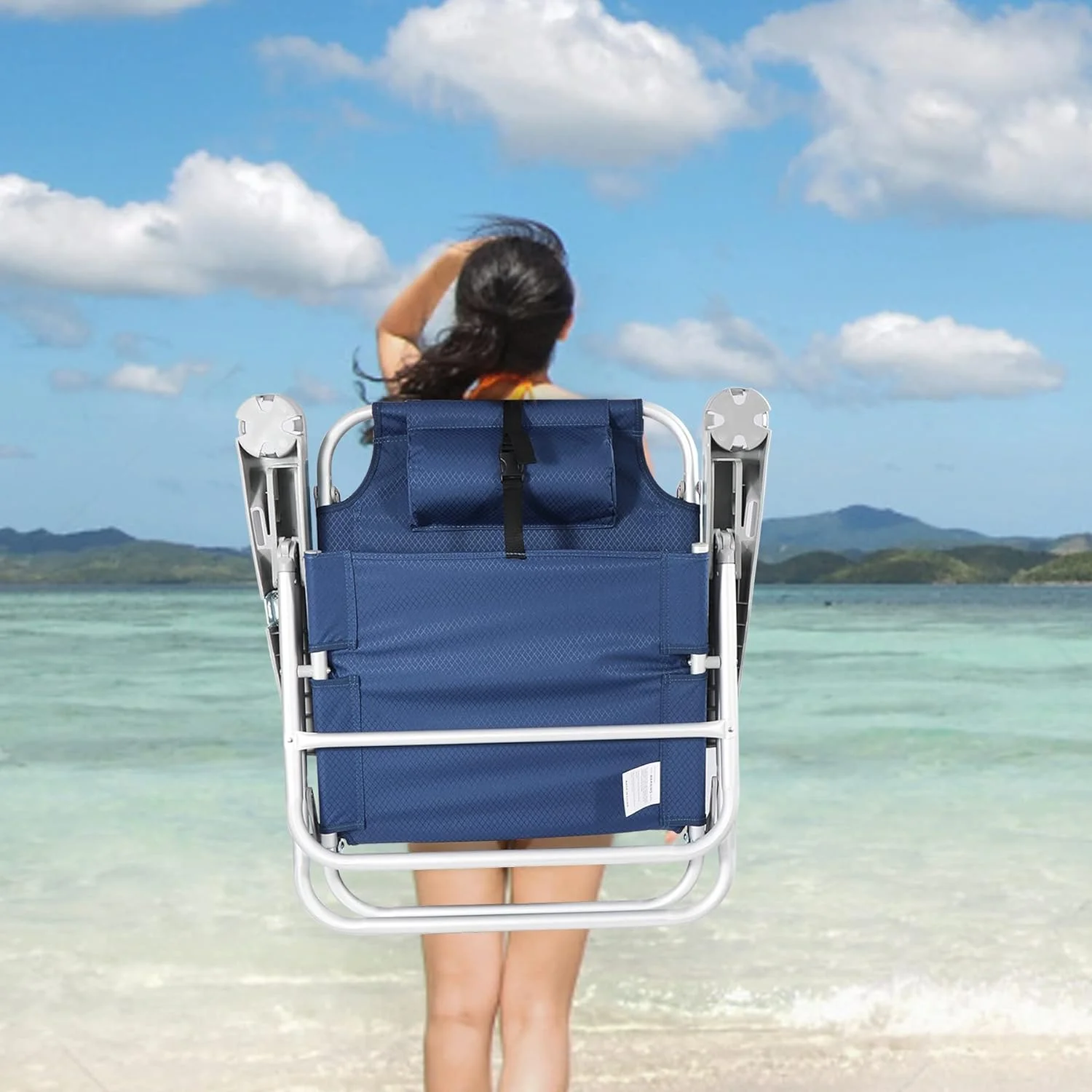 YFbiubiulife Portable Backpack Beach Chair  Multi-Position Folding Low Beach Chair for Adults  Aluminum Heavy Duty Compact Chair for Concert  Beach  Picnic  2 Pack of Blue