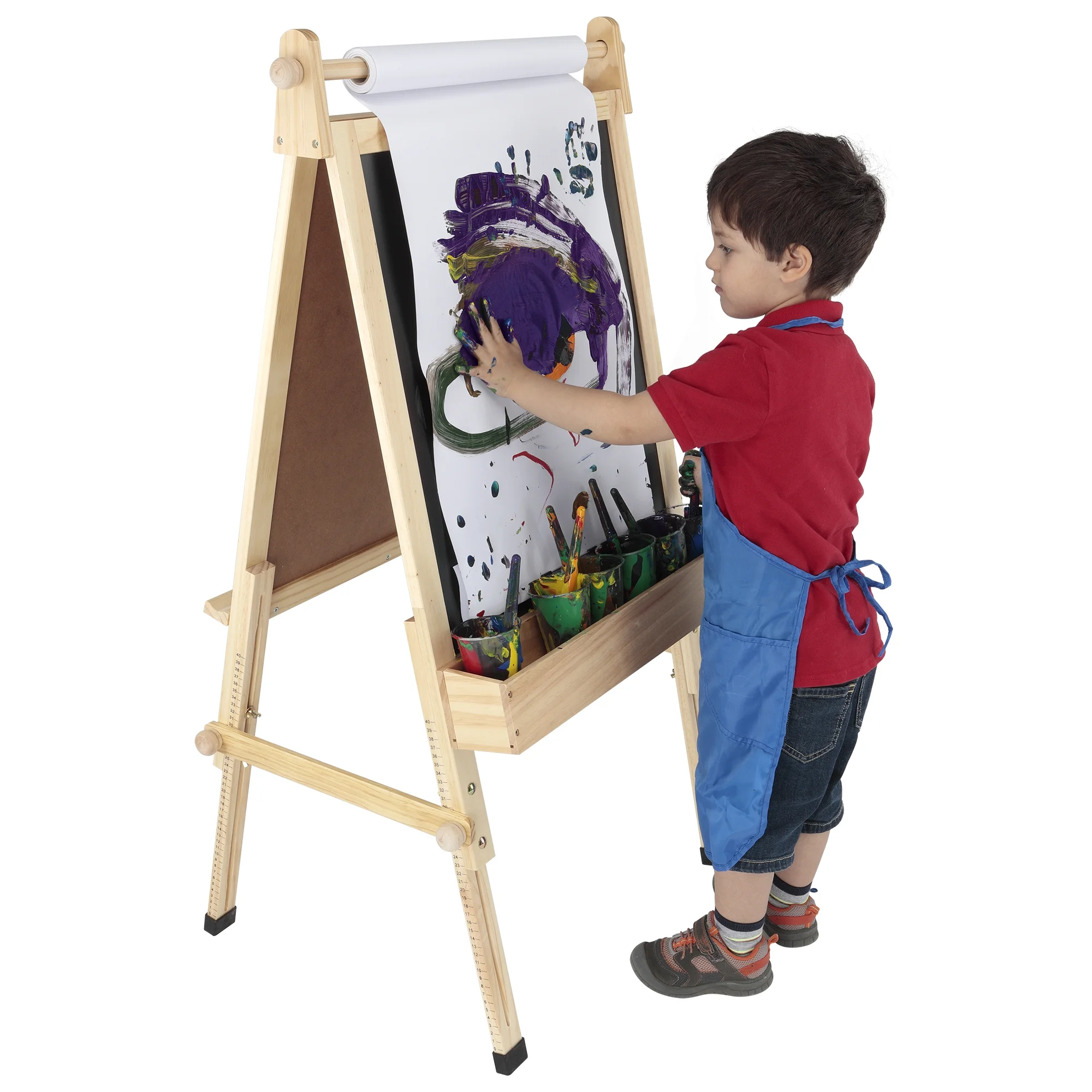 Fundamentals Art Easel For Toddlers - Child Safe and Includes Chalkboard, Dry Erase White Board and Paper Roll with Paper Clamp - Adjustable Height of 36.5