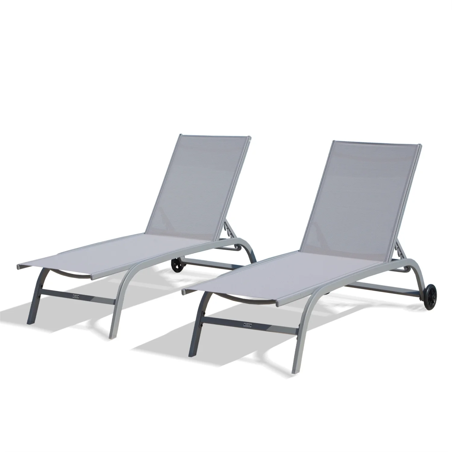 Chaise Lounge Outdoor Set of 2  Lounge Chairs for Outside with Wheels  Outdoor Lounge Chairs with 5 Adjustable Position  Pool Lounge Chairs for Patio  Beach  Yard  Deck  Poolside(Grey 2 L