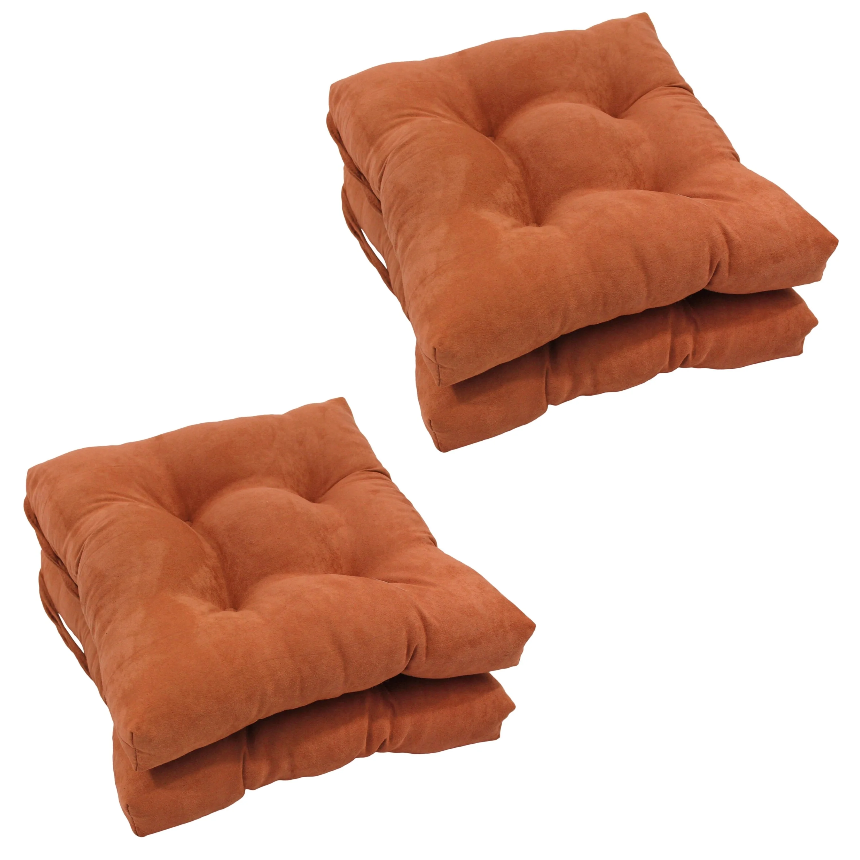 Blazing Needles  16 in. Solid Microsuede Square Tufted Chair Cushions, Tangerine Dream - Set of 2