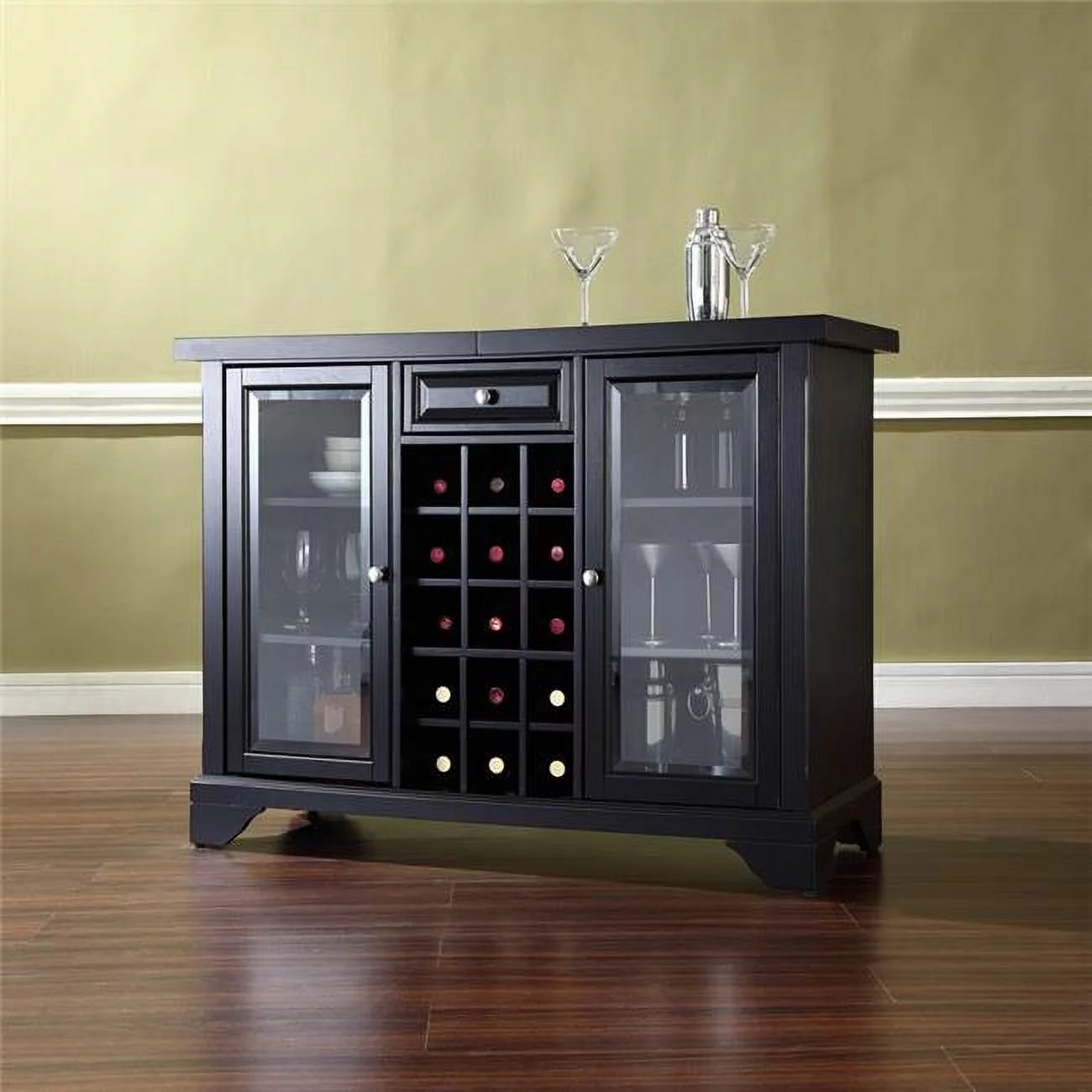 Crosley Furniture  LaFayette Sliding Top Bar Cabinet in Black Finish