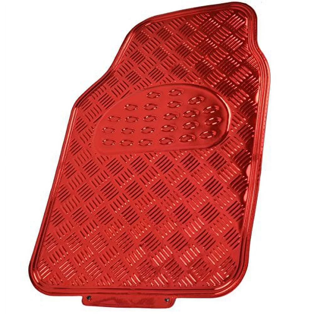 BDK MT-641-RD Universal Fit 4-Piece Metallic Design Car Floor Mat - Heavy Duty Protection Full Set
