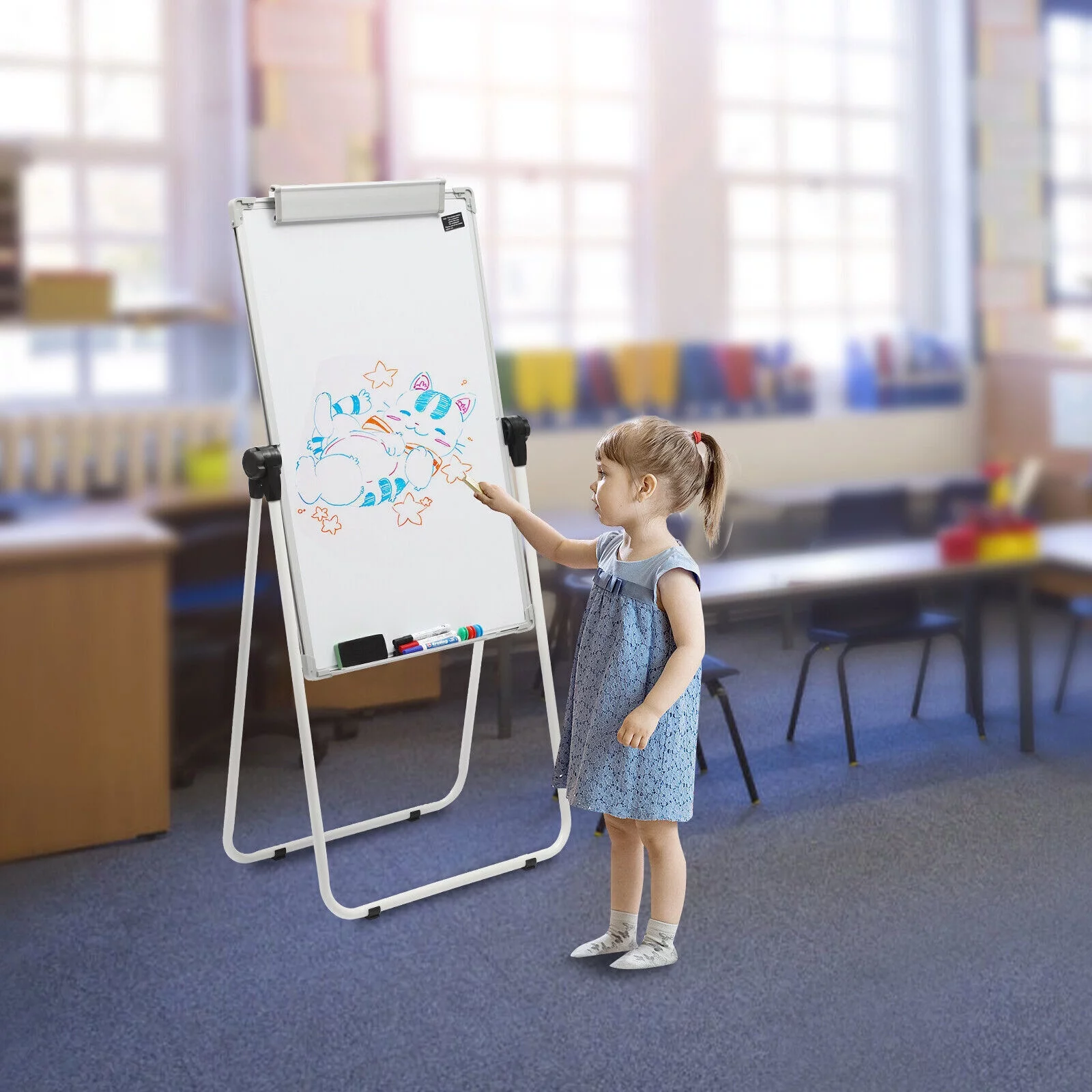 Whiteboard 36 x 24 Inches Double Sided Magnetic Dry Erase Easel Board Height Adjustable Portable Easel Stand White Board for Office or Teaching at Home & Classroom (White)