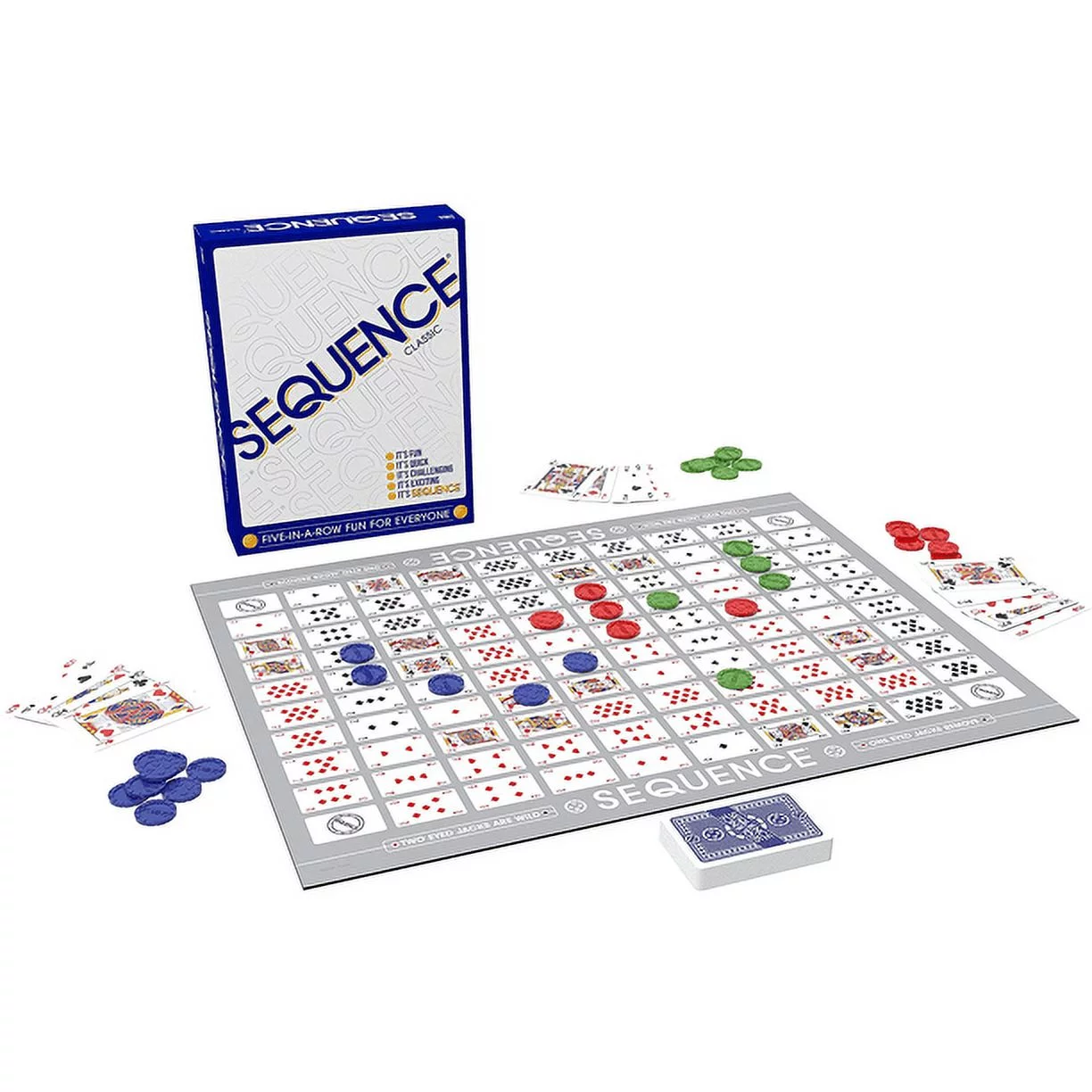 SEQUENCE- Original SEQUENCE Game with Folding Board, Cards and Chips by Jax ( Packaging may Vary ) White, 10.3