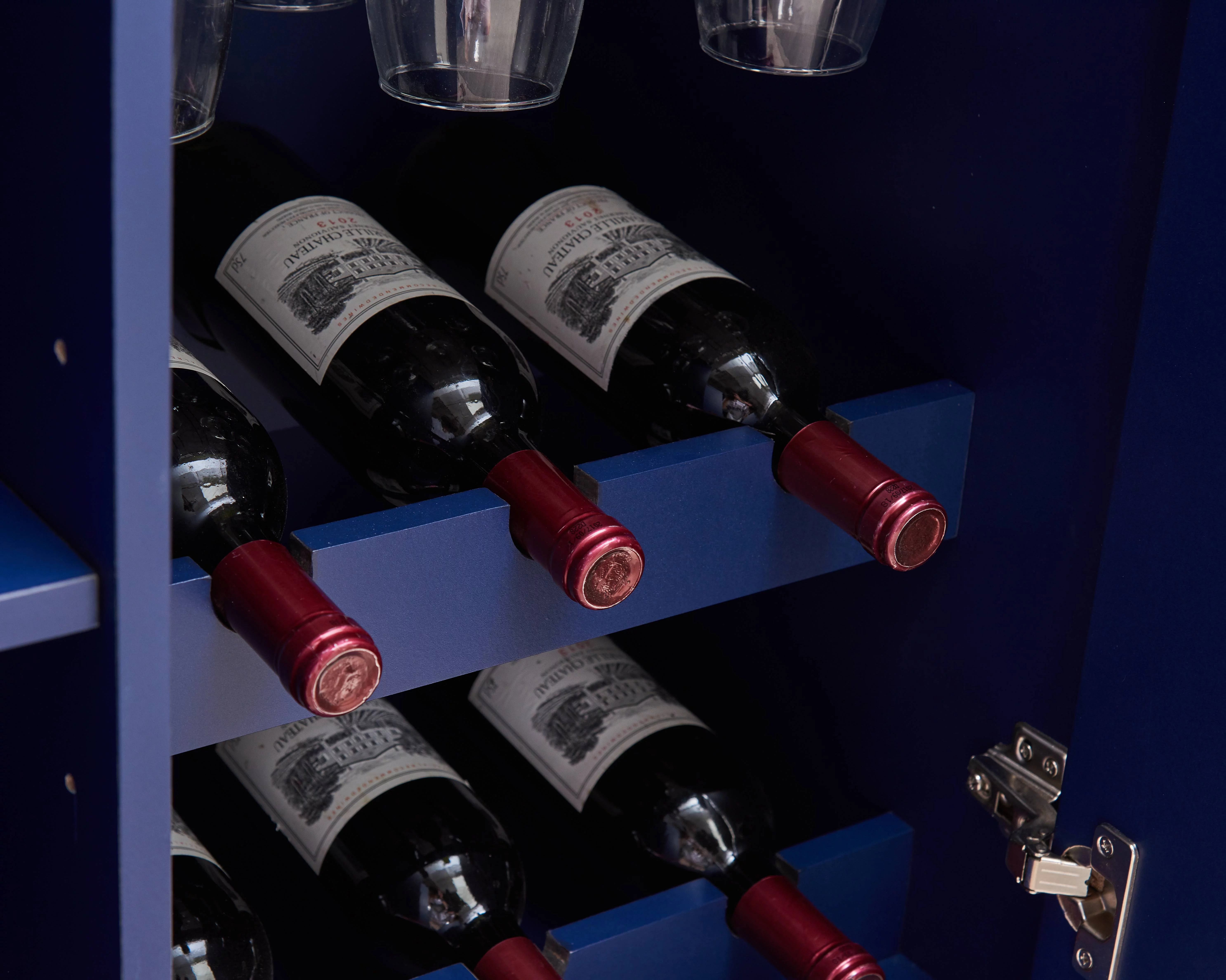 Home Source Blue Console Bar Cabinet with Half Moon Handles