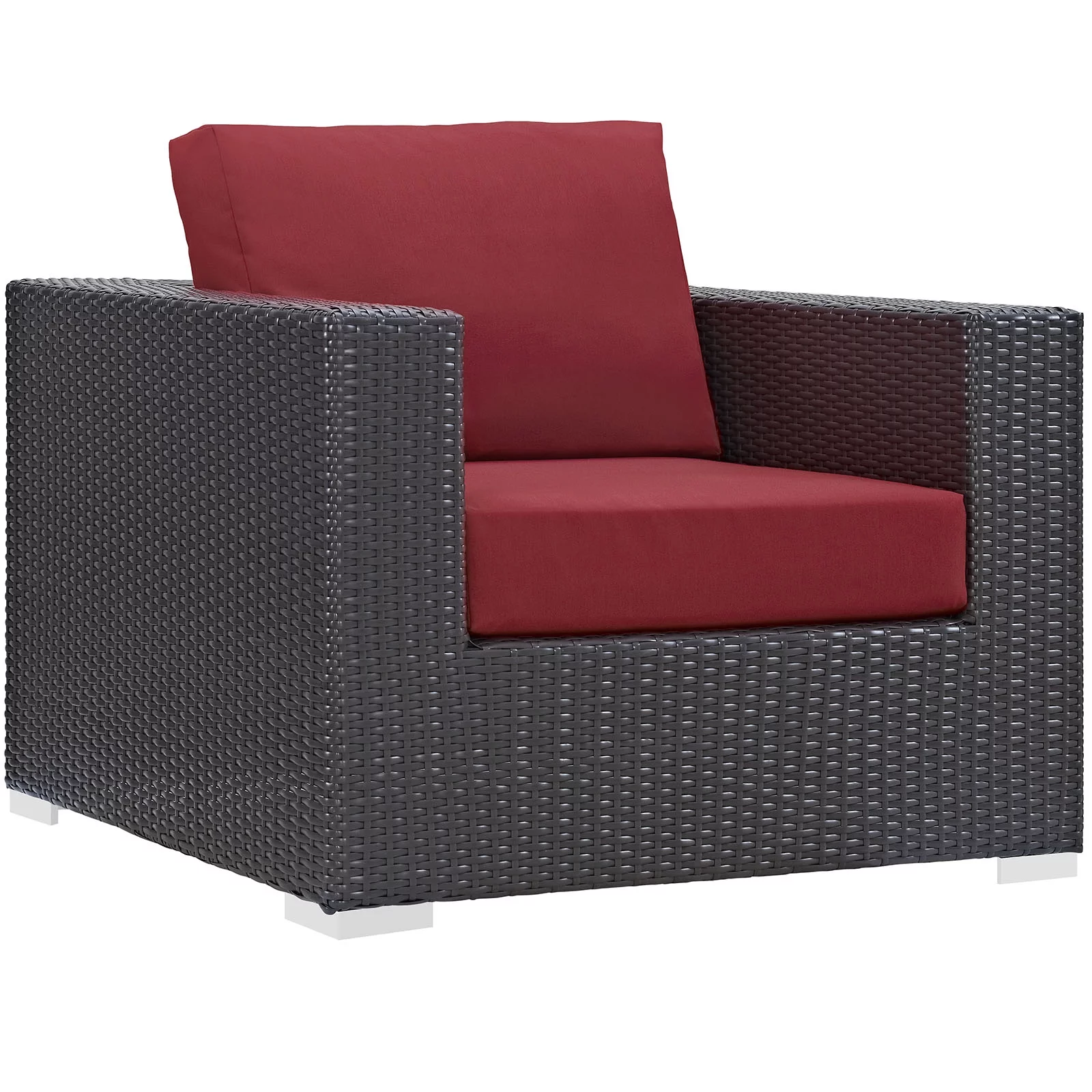 Modern Contemporary Urban Design Outdoor Patio Balcony Lounge Chair, Red, Rattan