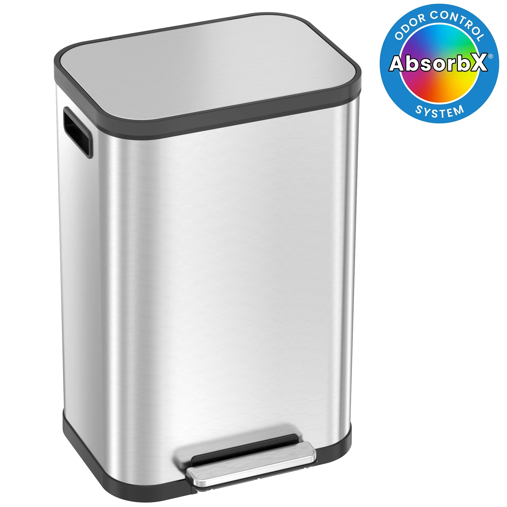iTouchless SoftStep ProX 13.2 Gallon Step Pedal Trash Can with AbsorbX Odor Filter, Stainless Steel and Plastic Removable Inner Bucket, 50 Liter Garbage Bin for Kitchen, Home, Office, Business