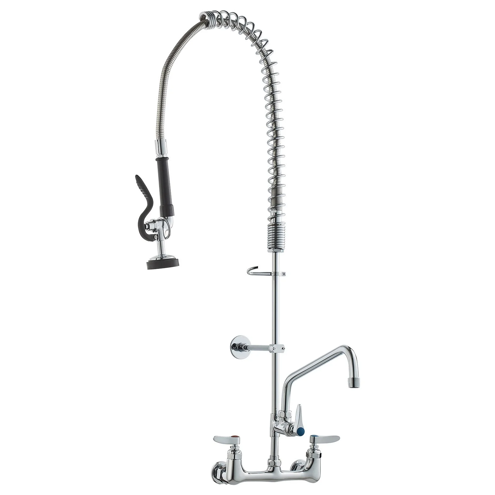 VEVOR Commercial Kitchen Faucet with Pre-Rinse Sprayer, 44-Inch Height, Wall Mount, 12-Inch Swing Spout, 8-Inch Center, Brass Construction, Pull Down Spray for 1/2/3 Compartment Sinks