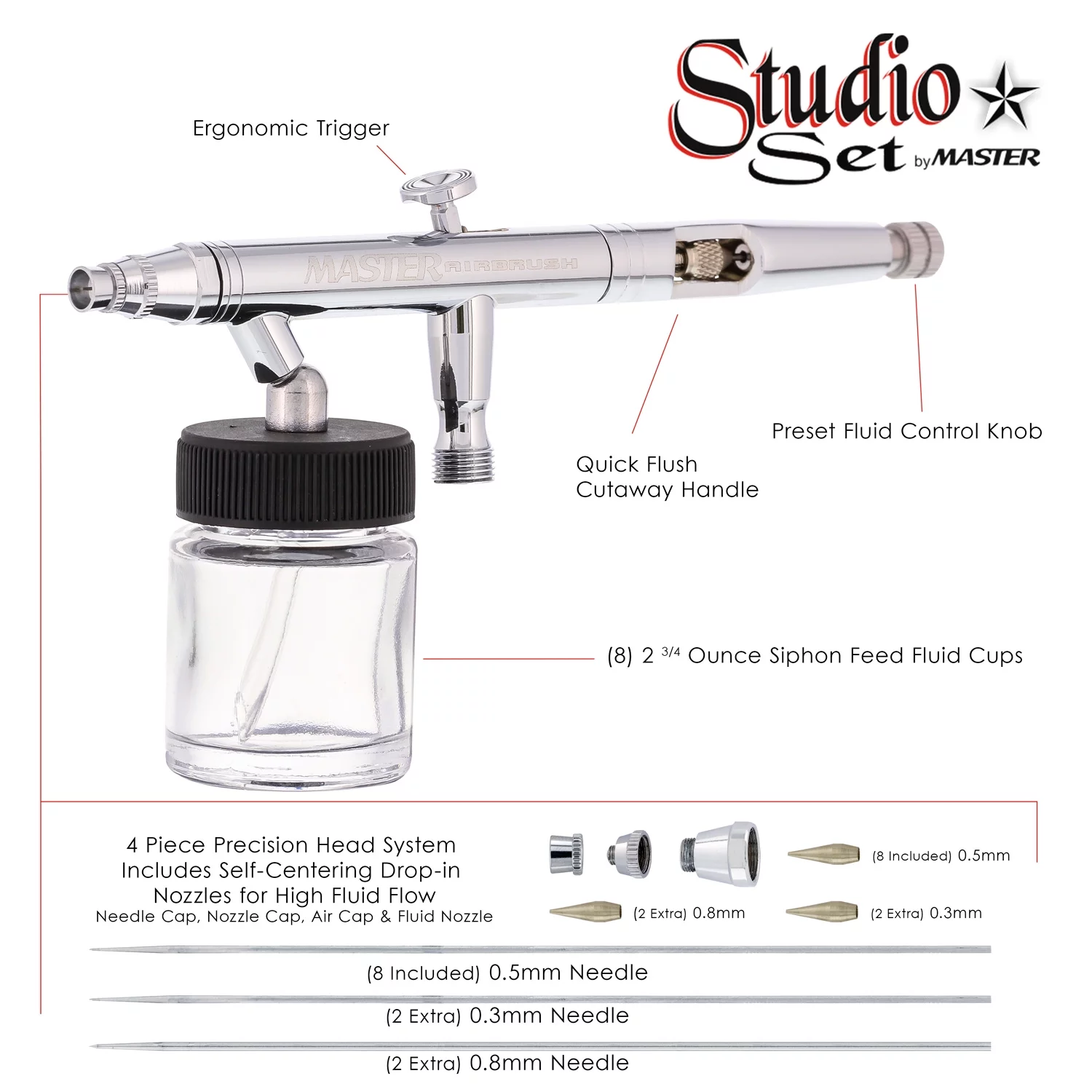 New 8 PRO Dual-Action AIRBRUSHES-Airbrush Set-Kit-Paint