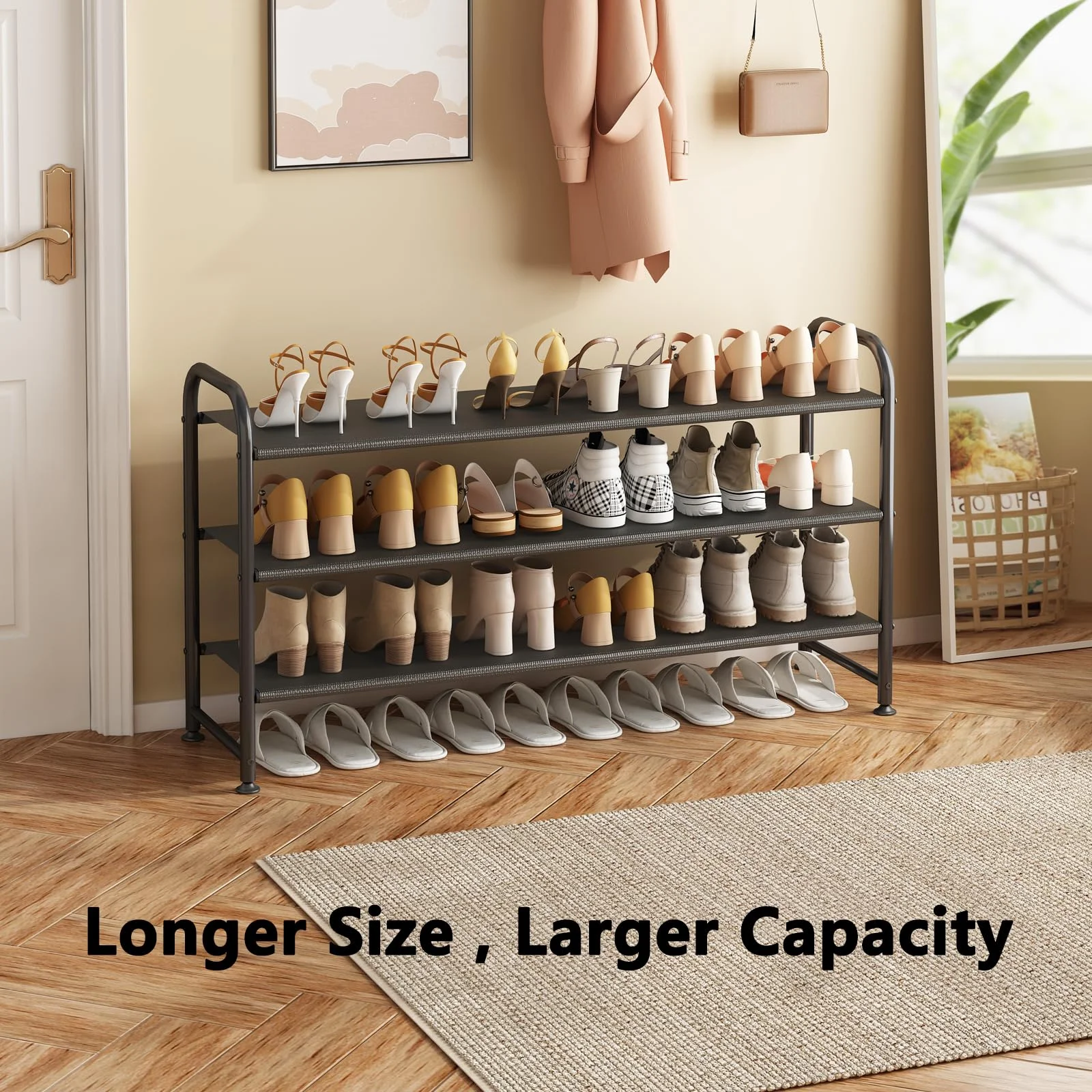 SUOERNUO 3-Tier Long Shoe Rack for Closet Shoe Organizer for Closet Floor Entryway Storage Stackable Wide Shoe Shelf
