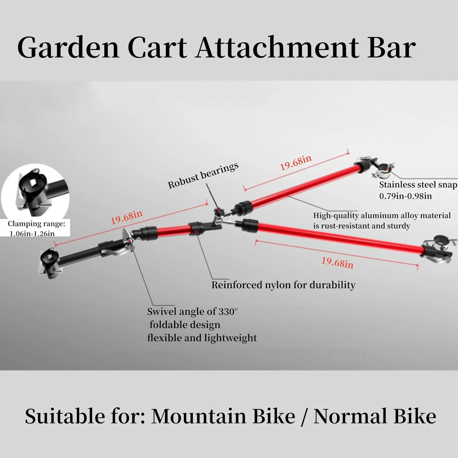 Bike Trailer Hitch,Bike Cargo Trailer for Folding Garden Cart,Portable Folding Bicycle Trailer Connector,Premium Stainless Steelbicycle Trailer Hitch for Outdoor Camping, Cycling.(Red).