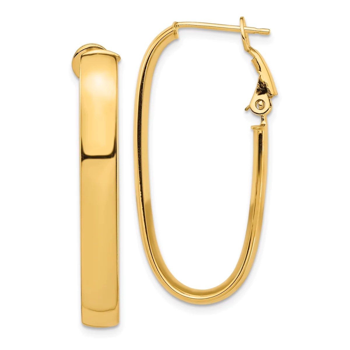 Primal Gold 14 Karat Yellow Gold High Polished 5mm Oval Omega Back Hoop Earrings