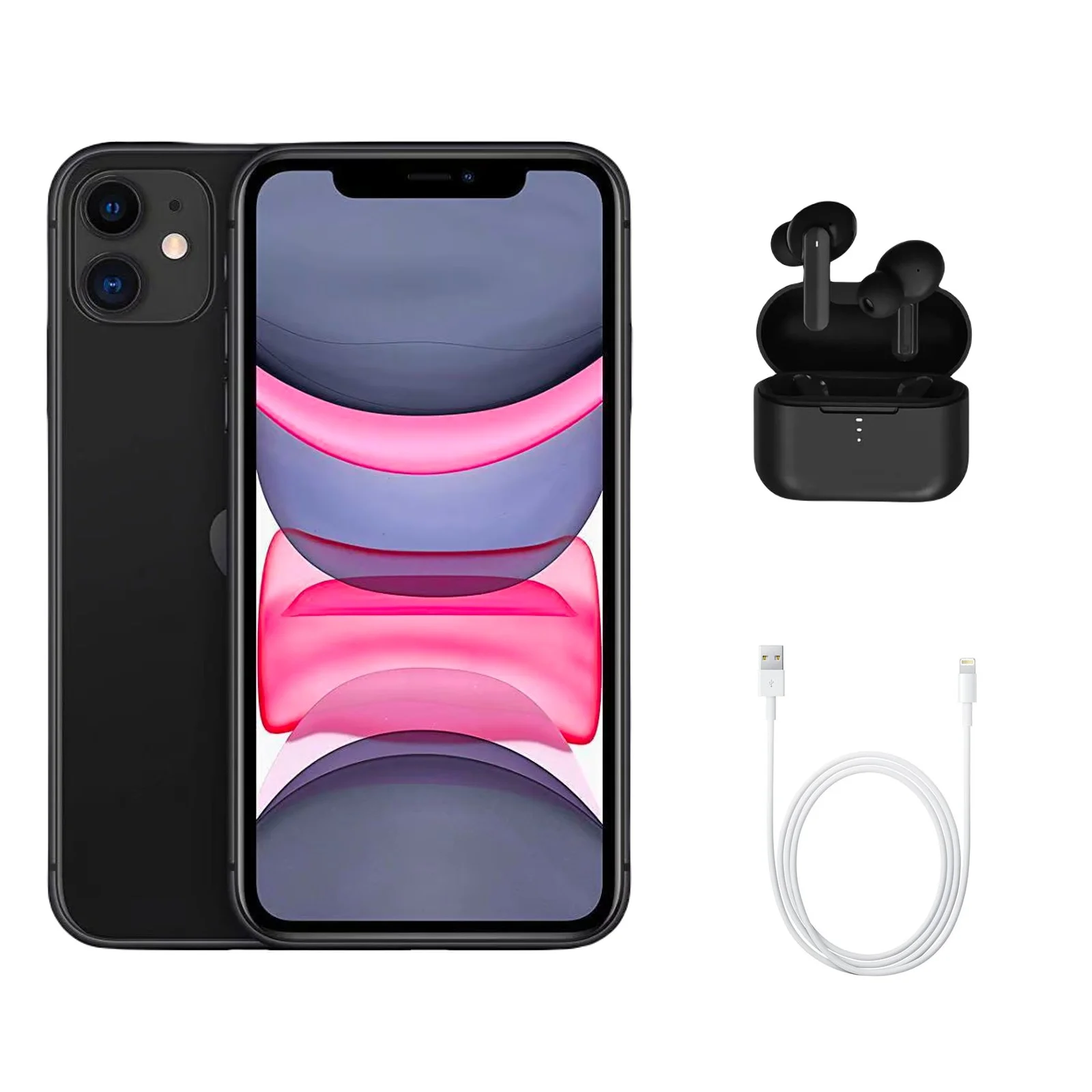 Restored Apple iPhone 11 A2111 (Fully Unlocked) 128GB Black (Grade A) w/ Wireless Earbuds (Refurbished)
