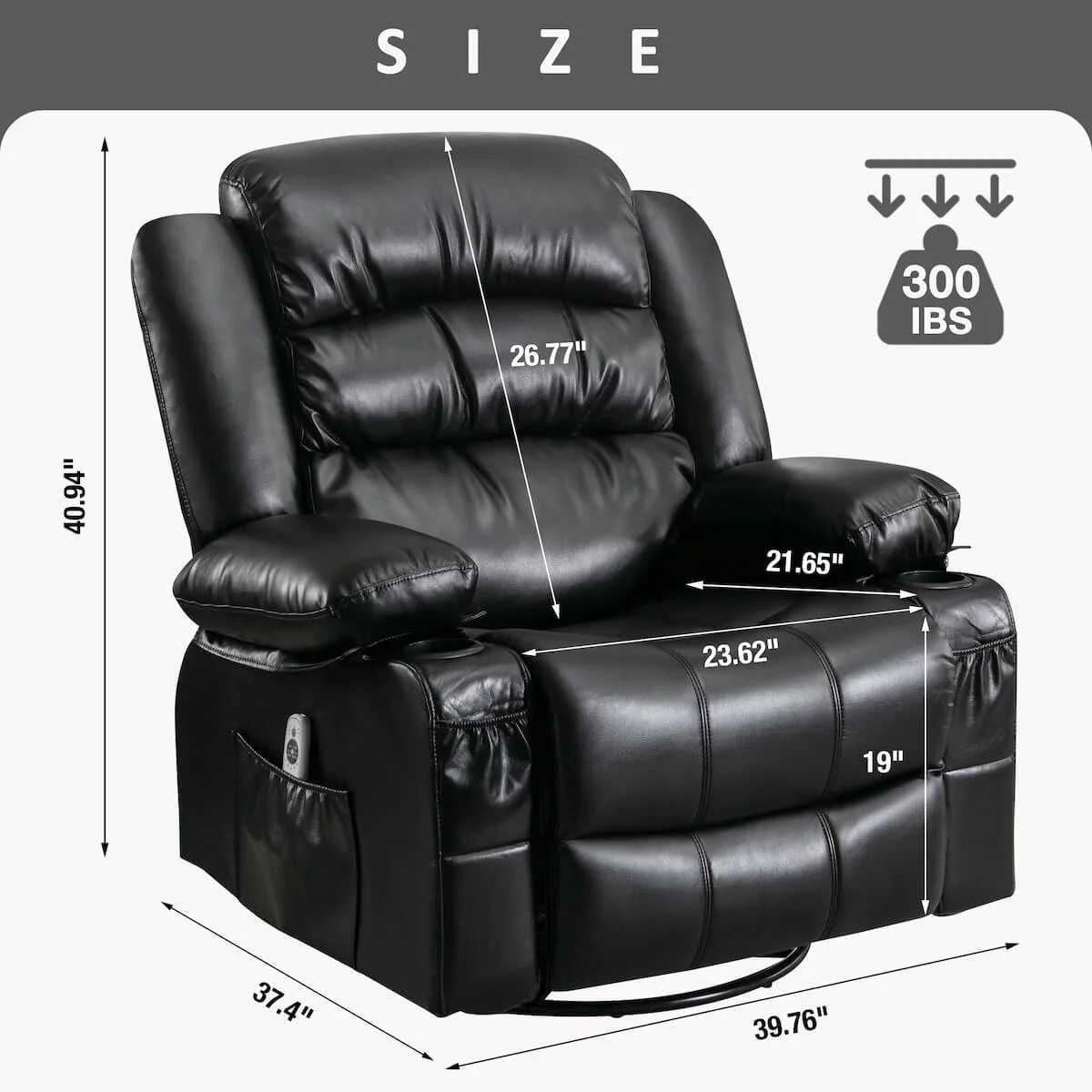 Kinmars Large Power Lift Recliner Chair for Elderly with Massage and Heat,Leather Electric Recliners Chair for Living Room with Side Pocket 2 Cup Holders USB Charge Port ,Black