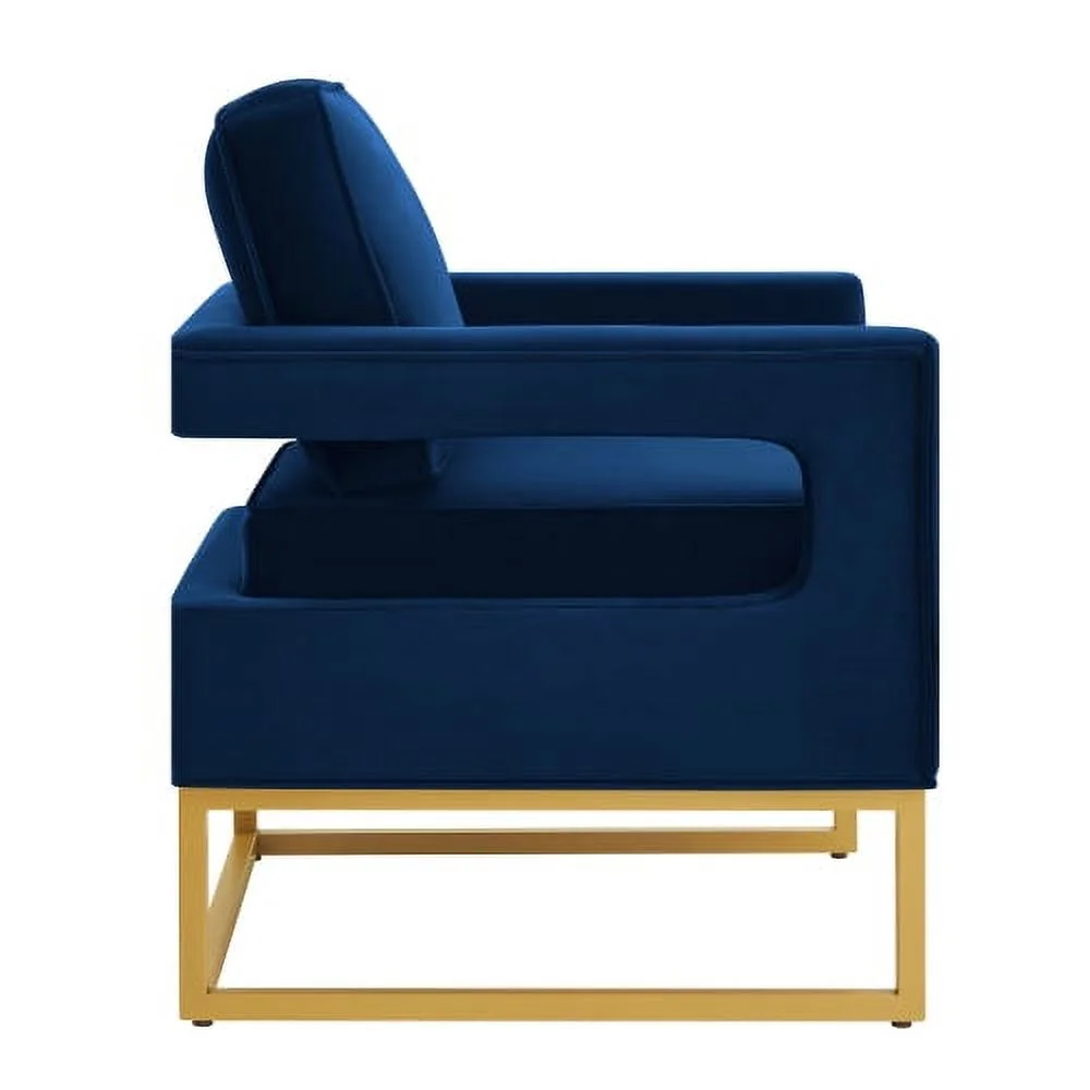 YLtoohoom Modern Style Accent Chair with Gold Metal Base   Velvet Upholstered Leisure Chair with Open Armrest  Armchair  Navy