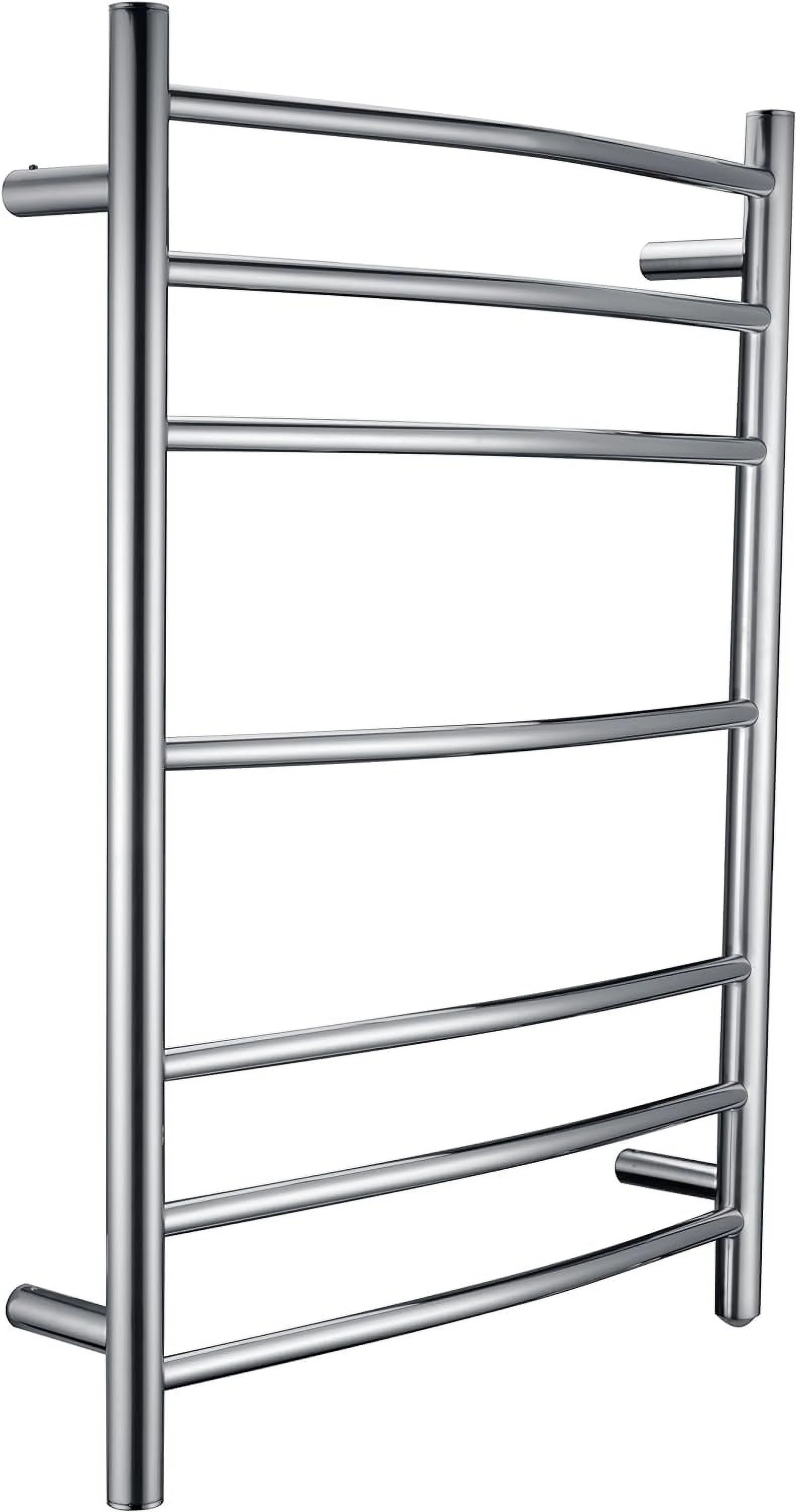Gown 7-Bar Wall Mounted Towel Warmer In Polished Chrome | Energy Efficient 70W Electric Plug In Heated Towel Rack For Bathroom | Stainless Steel Towel Heater Rail Quick Towel Dryer | TW-AZ027CH