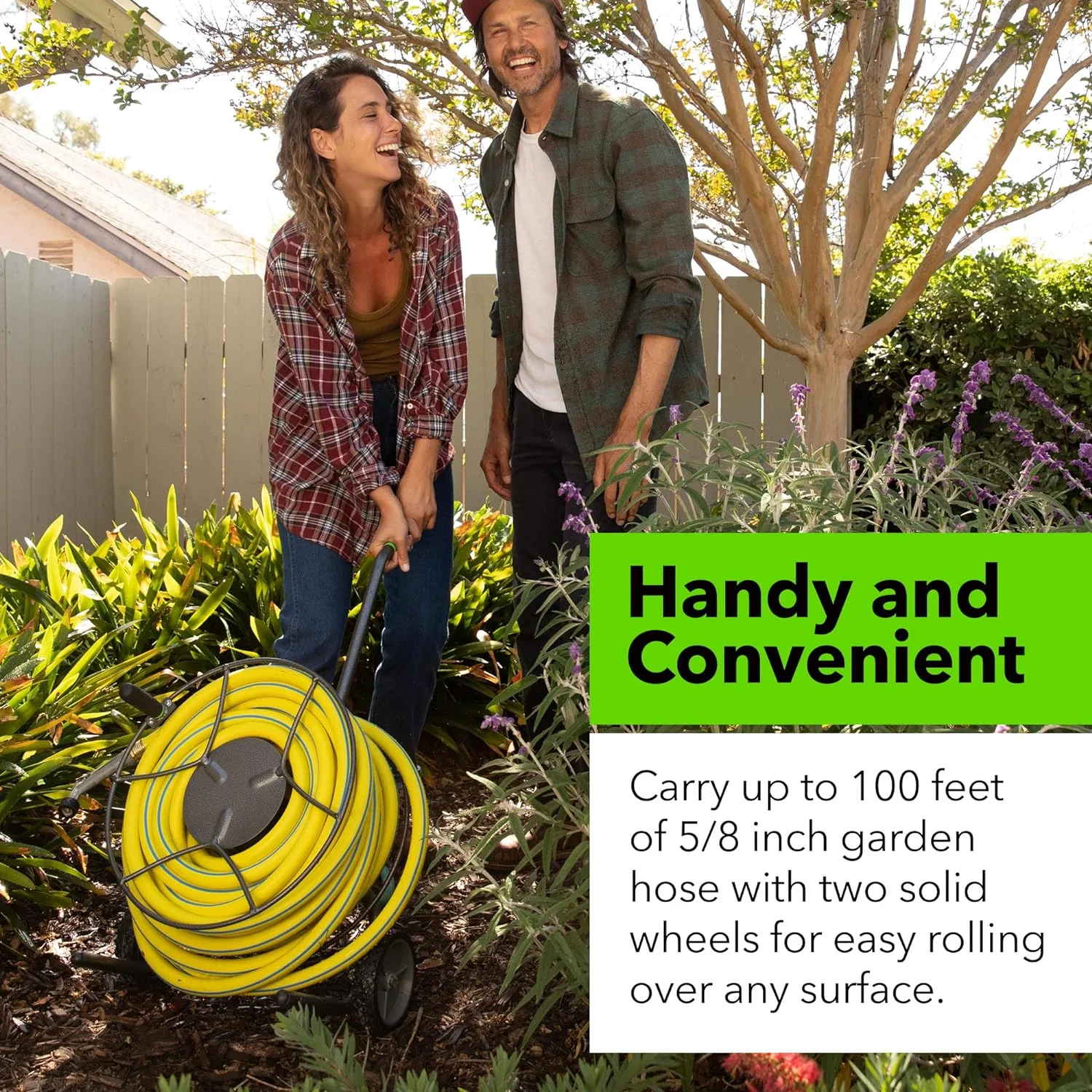 Compact Hose Reel Cart With Wheels Heavy Duty 100 Foot Metal Hose Reel Suitable For Gardens, Lawns, And Outdoor - IHTC-1