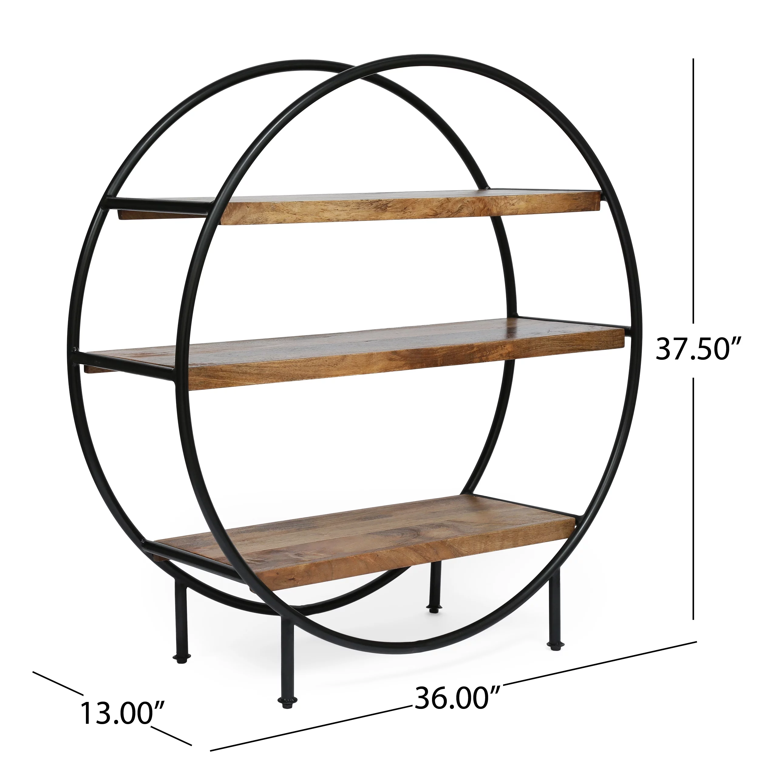 Noble House Arcola Mango Wood Handcrafted Circular Shelf, Natural and Black