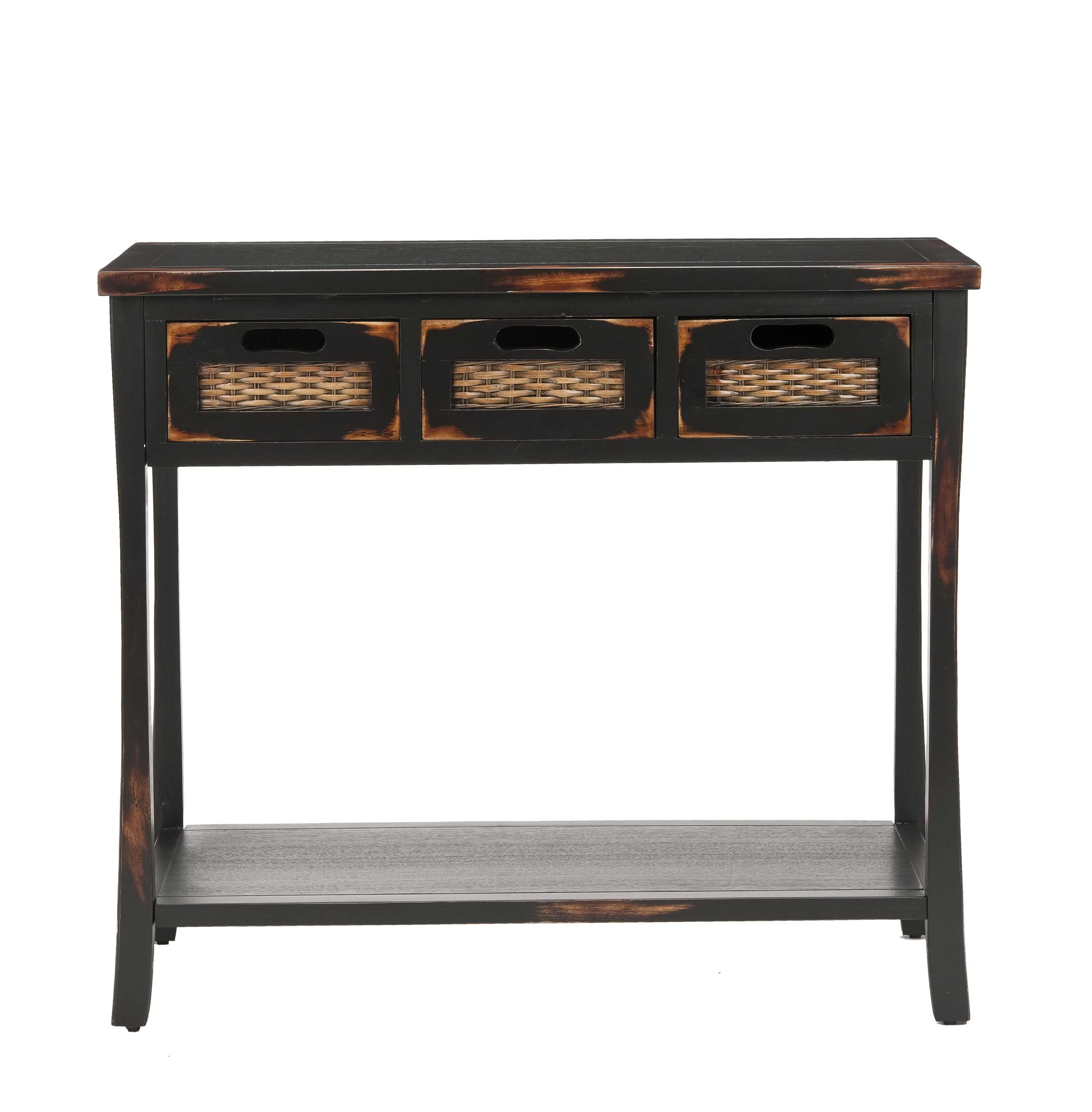 SAFAVIEH Autumn Country Rustic 3 Drawer Storage Console, Distressed Black