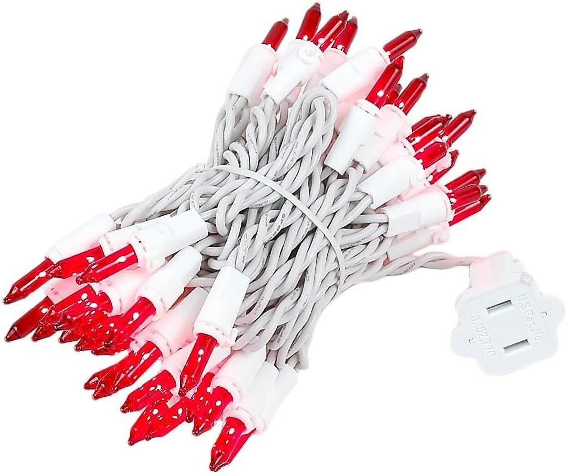 50 Light Red Christmas Mini String Light Set, White Wire, Indoor/Outdoor UL Listed, 11' Long
