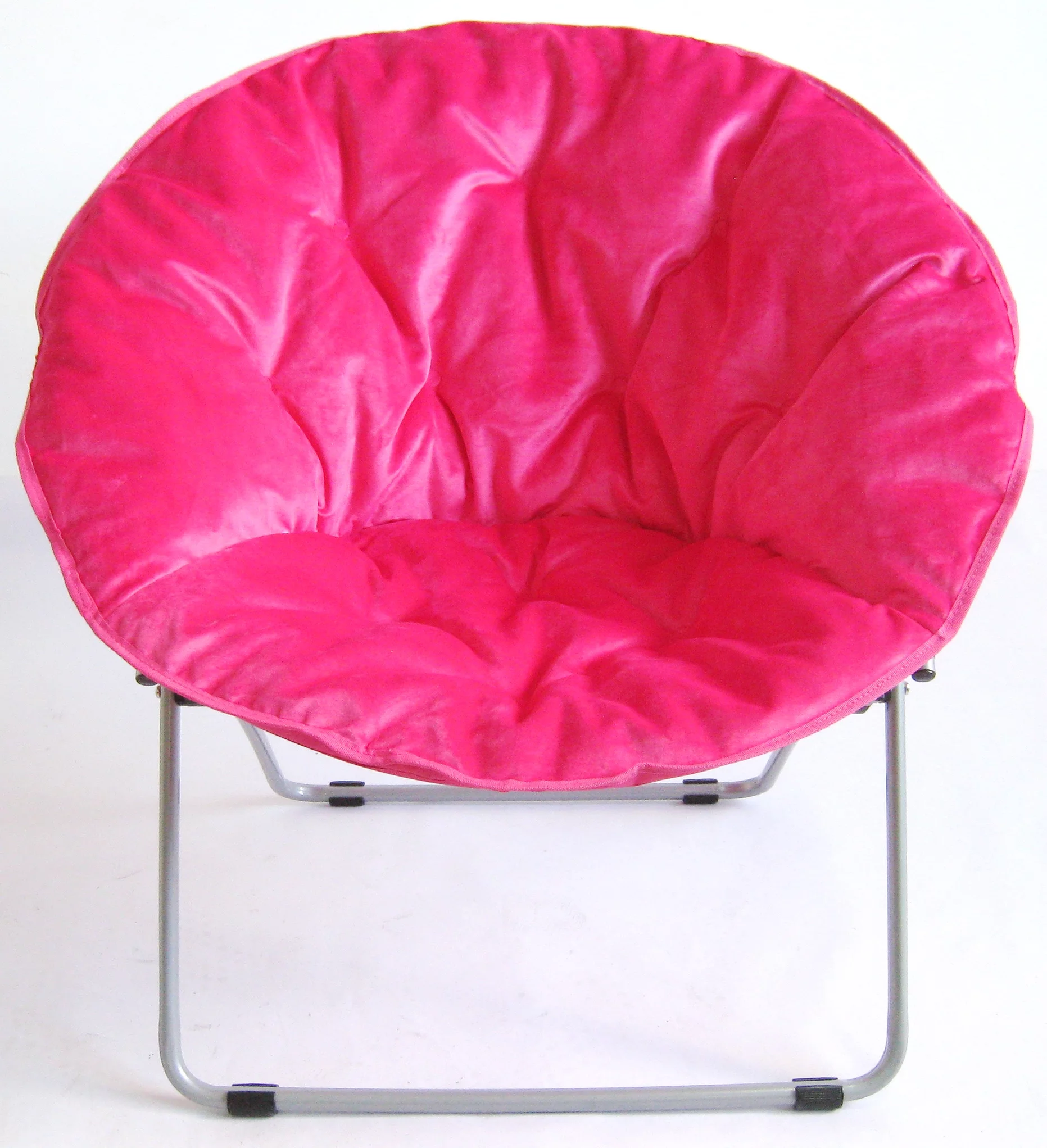 Zenithen Round Chair with High Gloss Silver Frame in Tufted Velvet Fabric, Pink