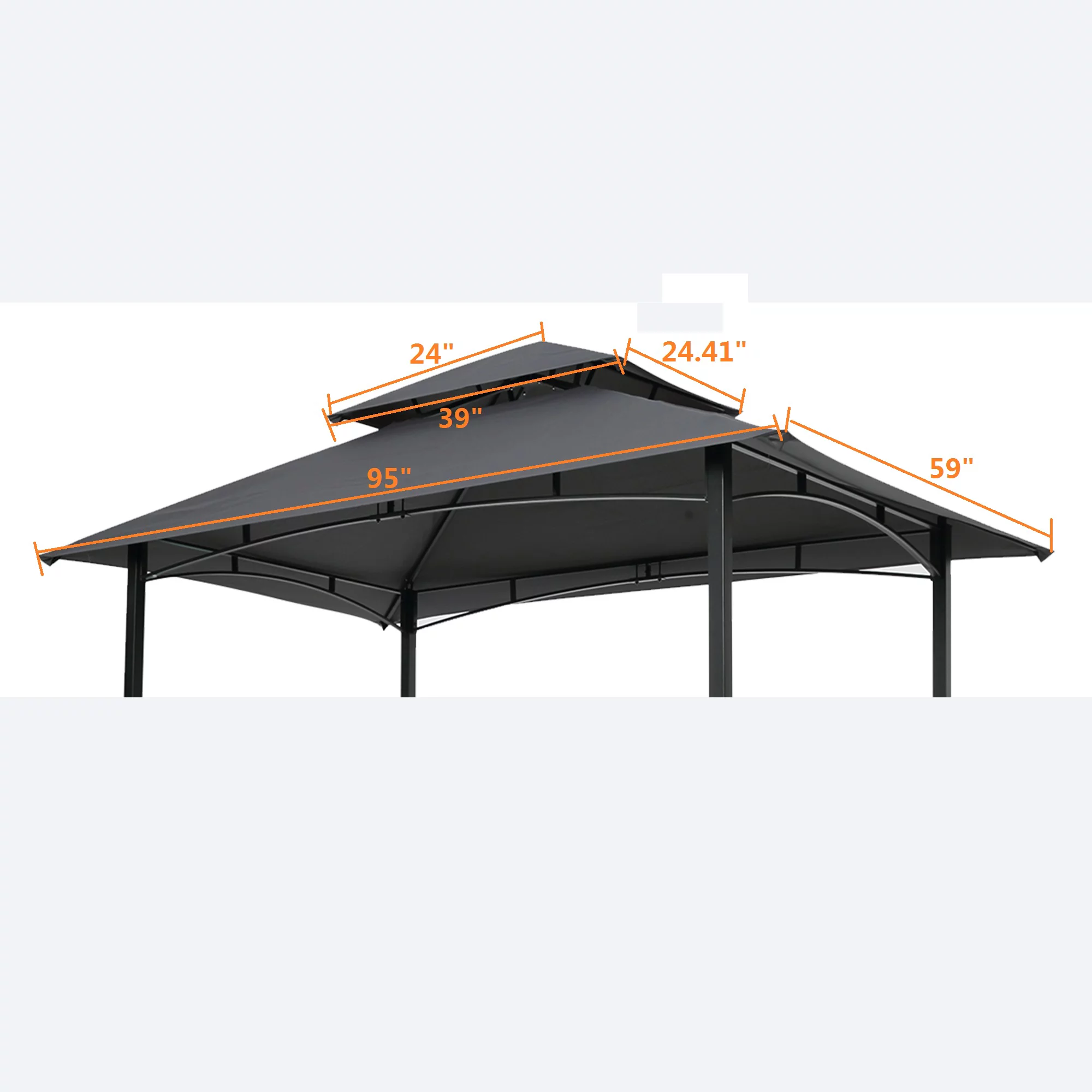 Dcenta 8x5Ft Grill Gazebo Replacement Canopy,Double Tiered BBQ Tent Roof Cover（Gray）