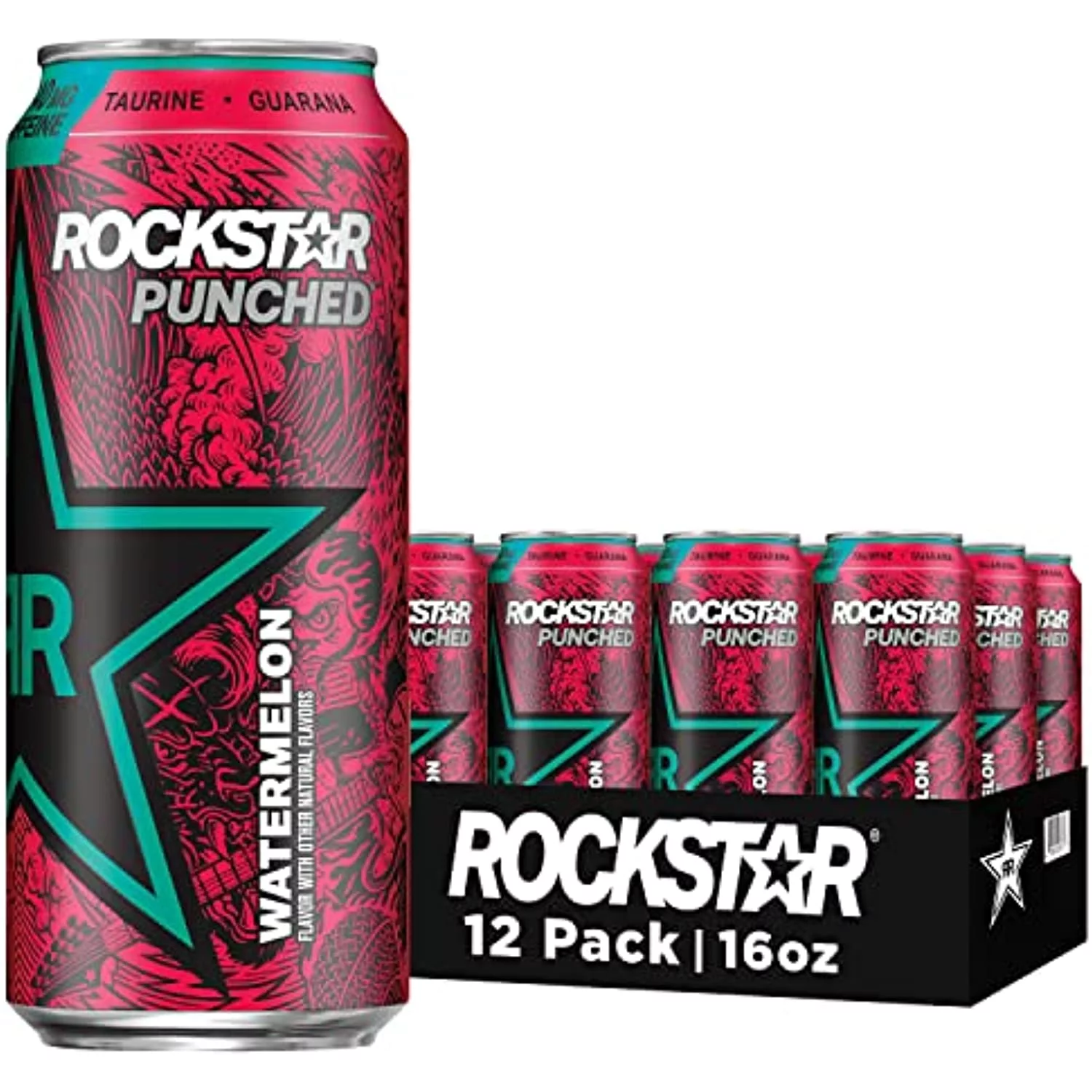 Rockstar Energy Drink Punched&nbsp;Watermelon, 16Oz Cans (12 Pack)